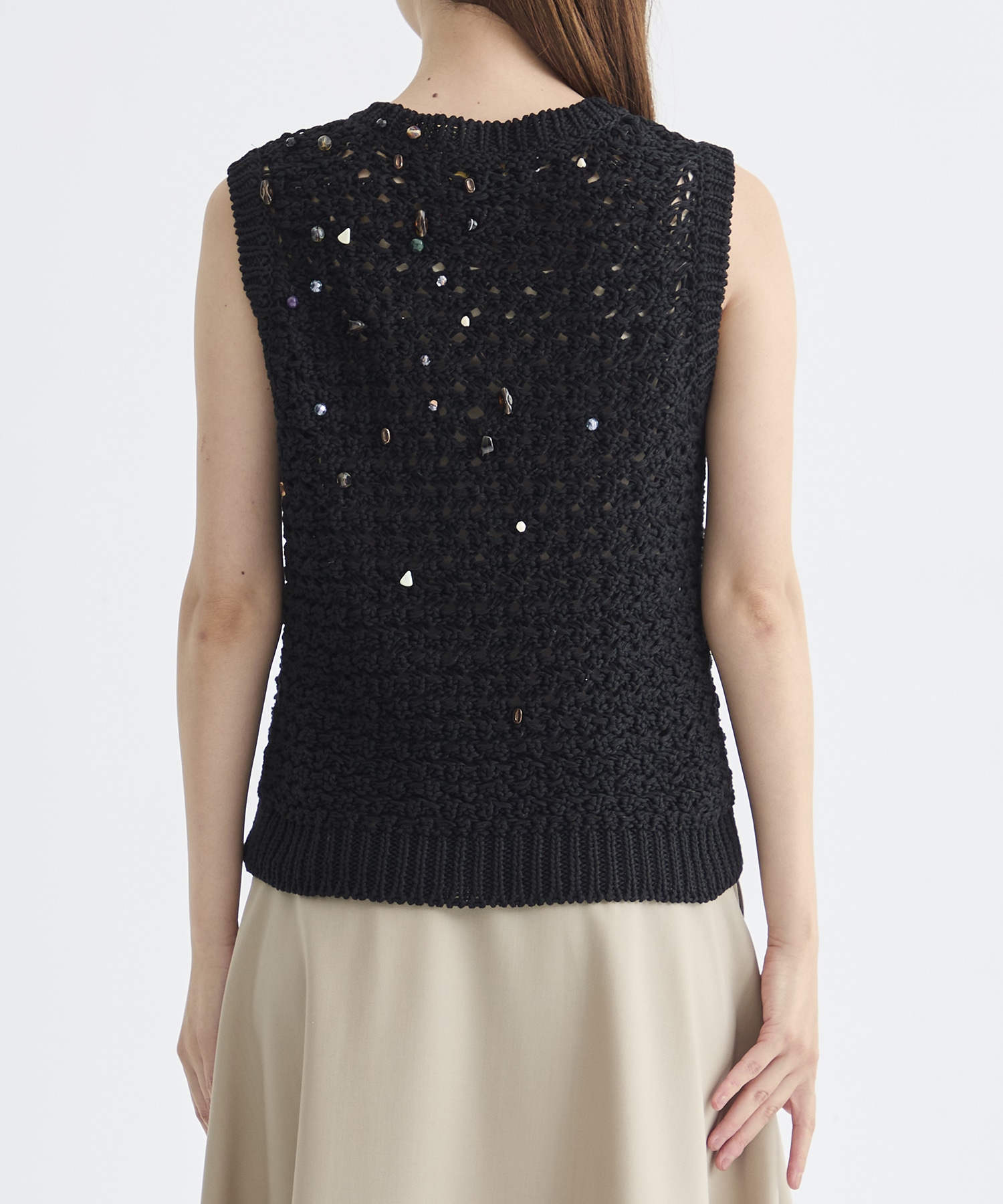 Gerda glass beads&ores knit PO BK AKIRANAKA