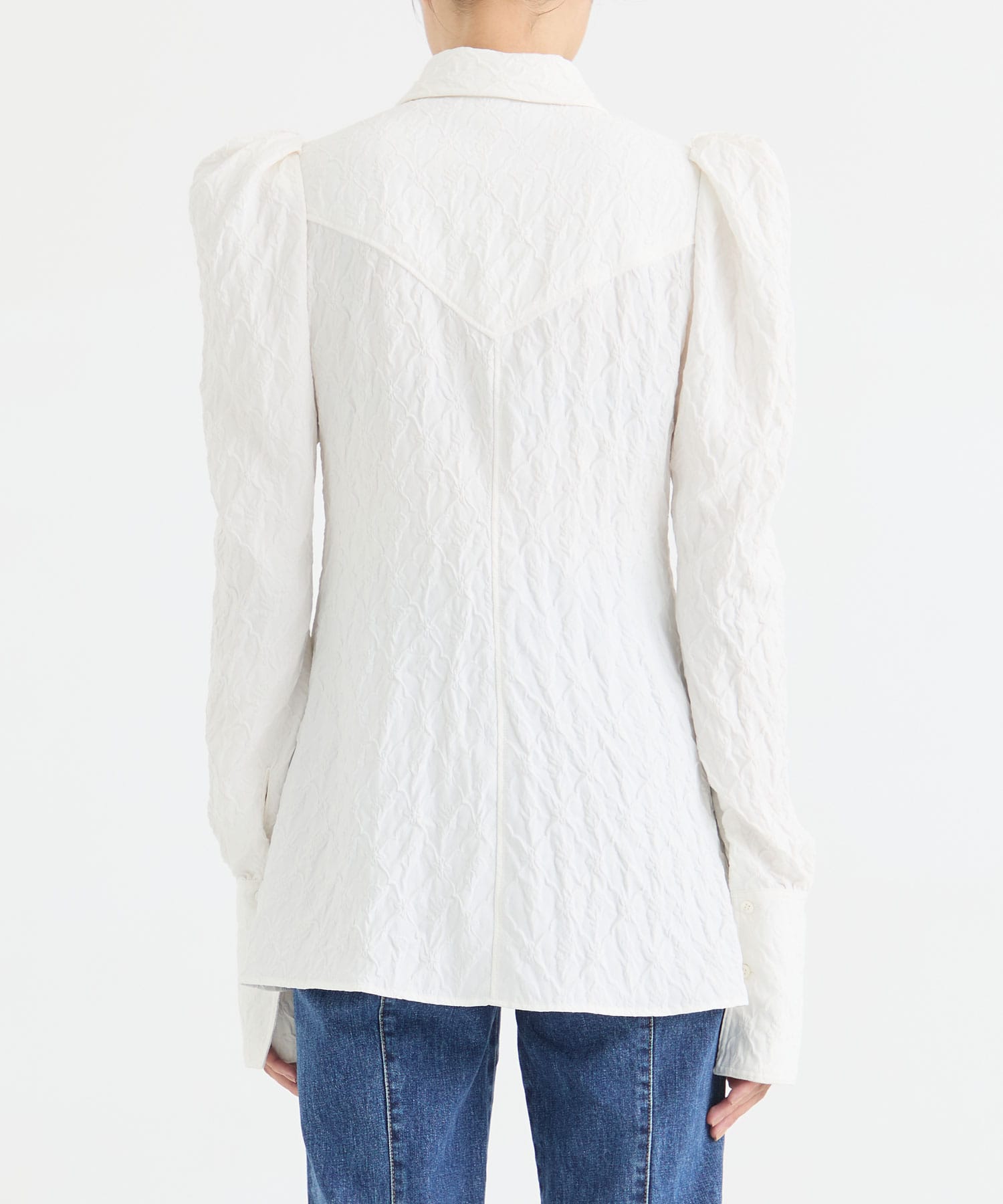 PUFF-SLEEVED  FLORAL EMBOSSED SHIRT FETICO