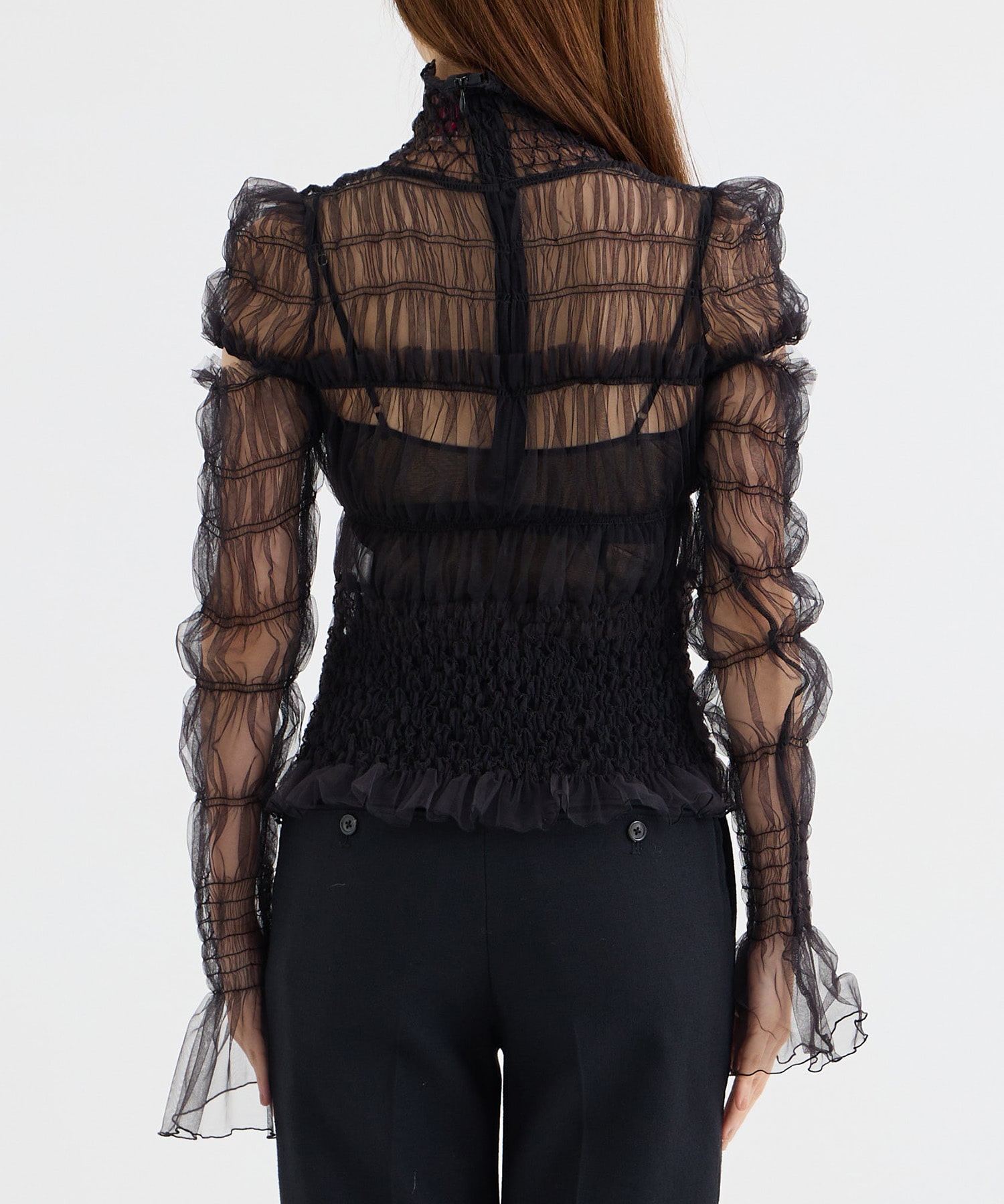 TULLE SHIRRED HIGHNECK BLOUSE FETICO