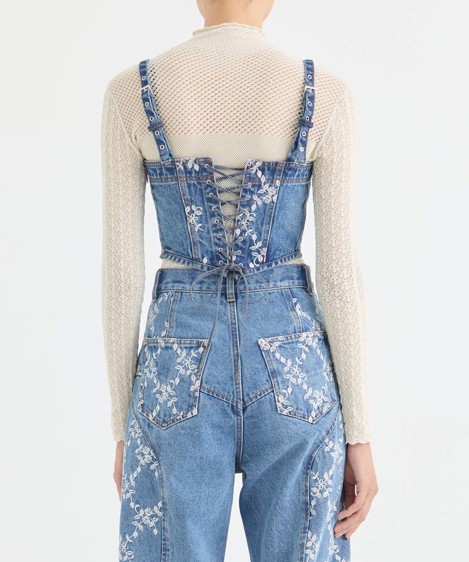 FLOWER EMBROIDERED DENIM BUSTIER FETICO