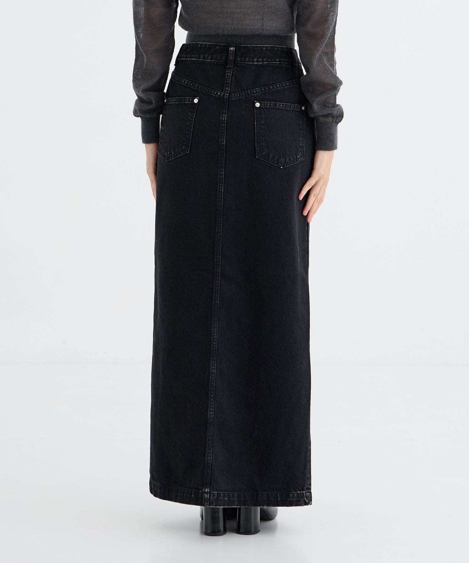 WASHED DENIM ZIPPED LONG SKIRT JOHN LAWRENCE SULLIVAN