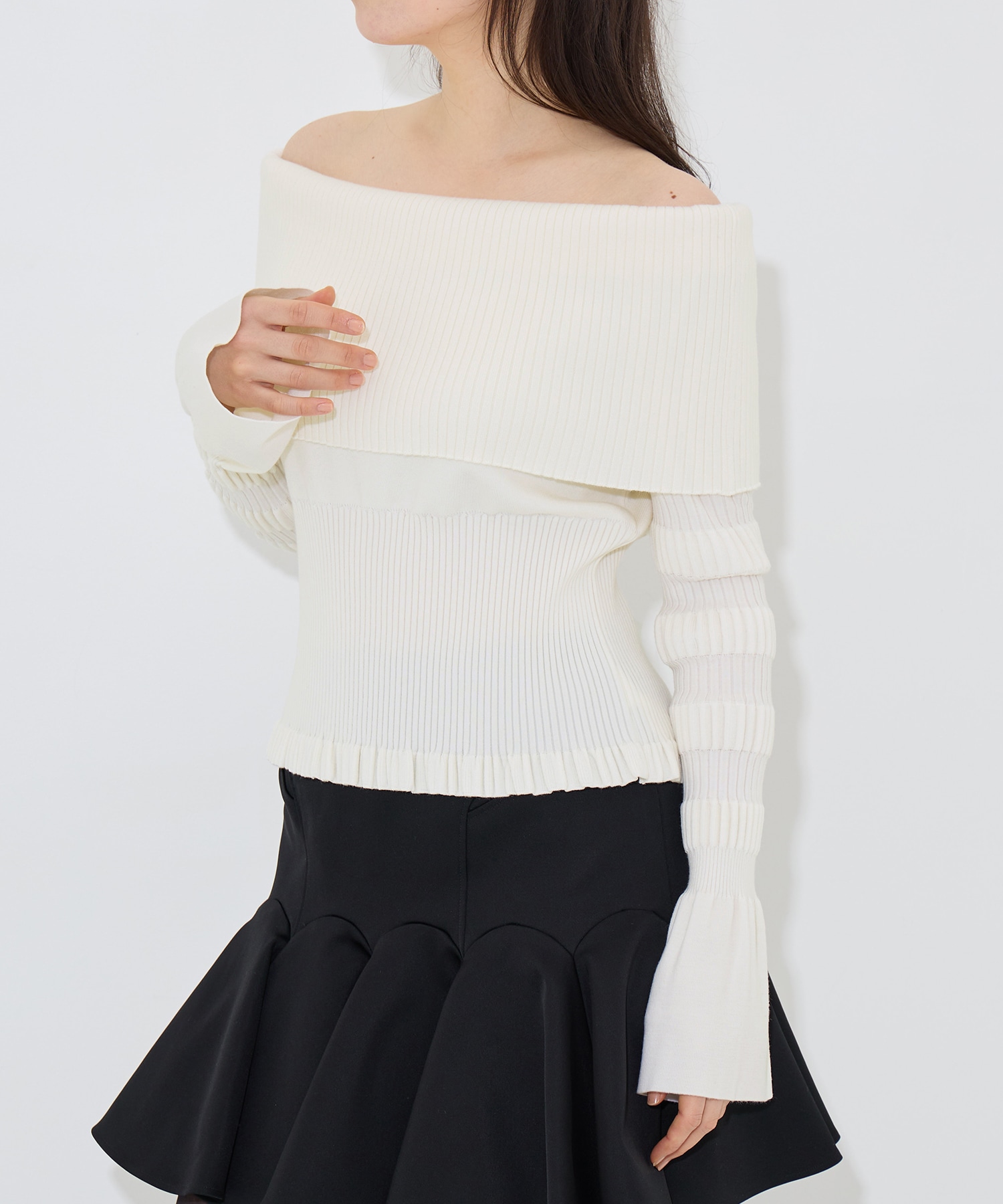 別注 STRIPE KNIT OFF-SHOULDER TOP FETICO