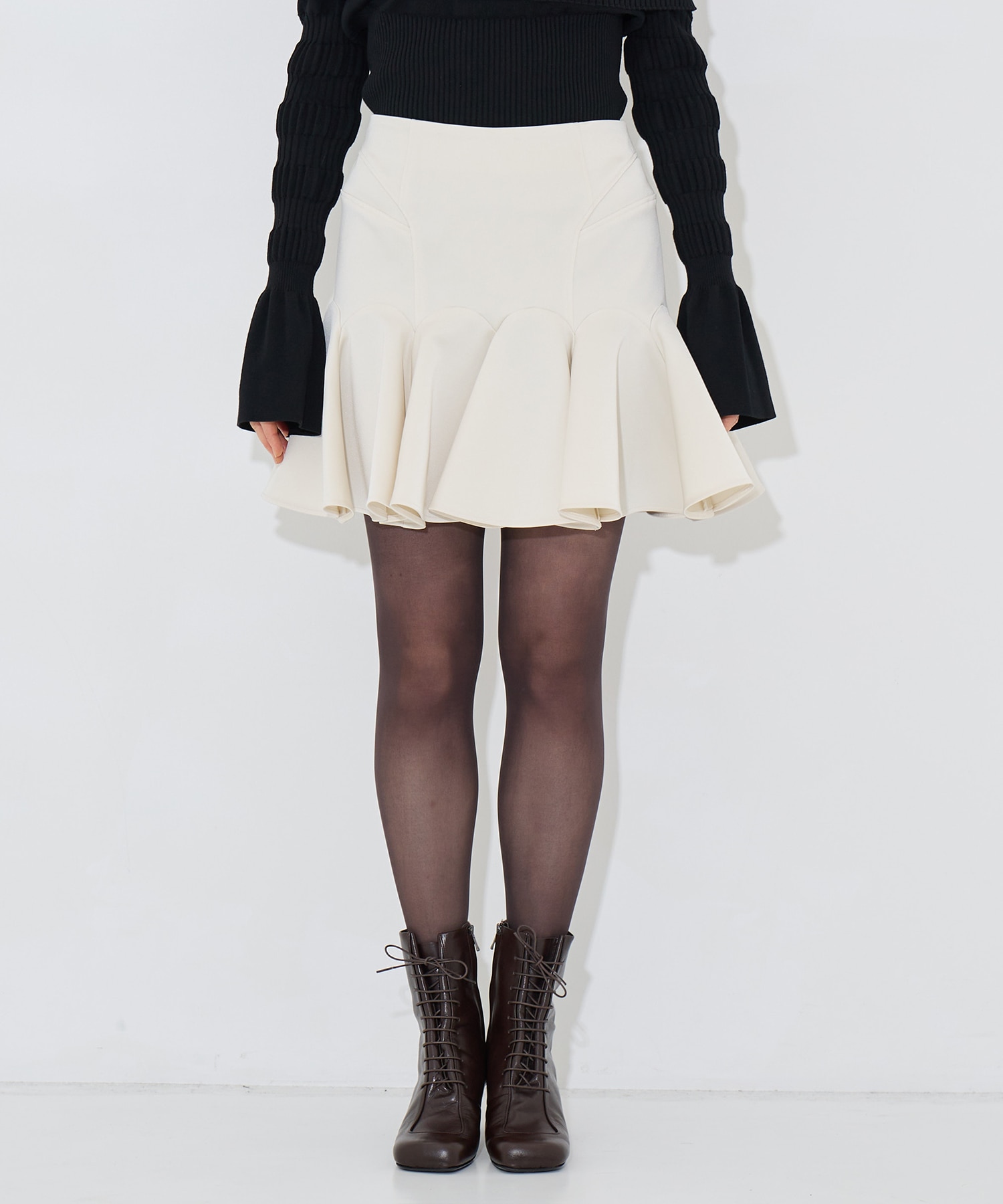 別注 SATIN BARATHEA FRILLED MINI SKIRT FETICO