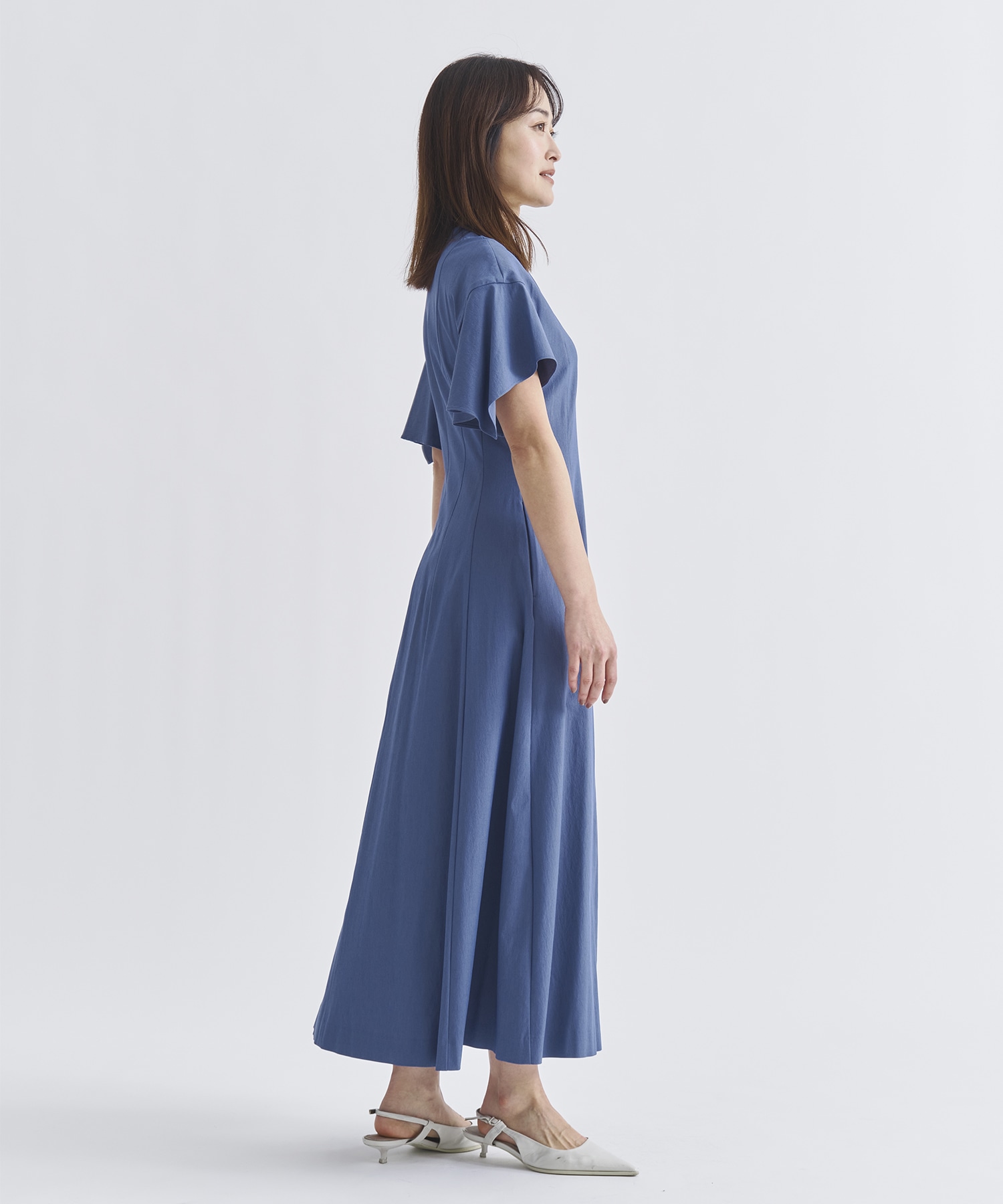 別注 Tamara drape sleeve dress BLU AKIRANAKA