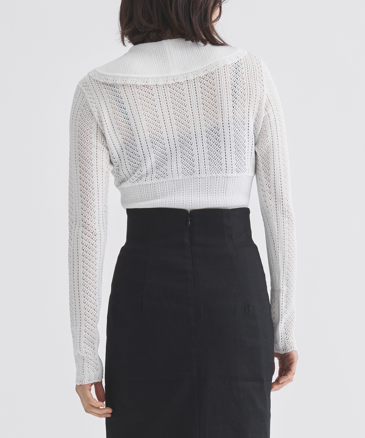 LACE KNIT SAILOR COLLAR BODYSUIT(1 OFF WHITE): FETICO LACE KNIT SAILOR COLLAR BODYSUIT(1 OFF WHITE): FETICO