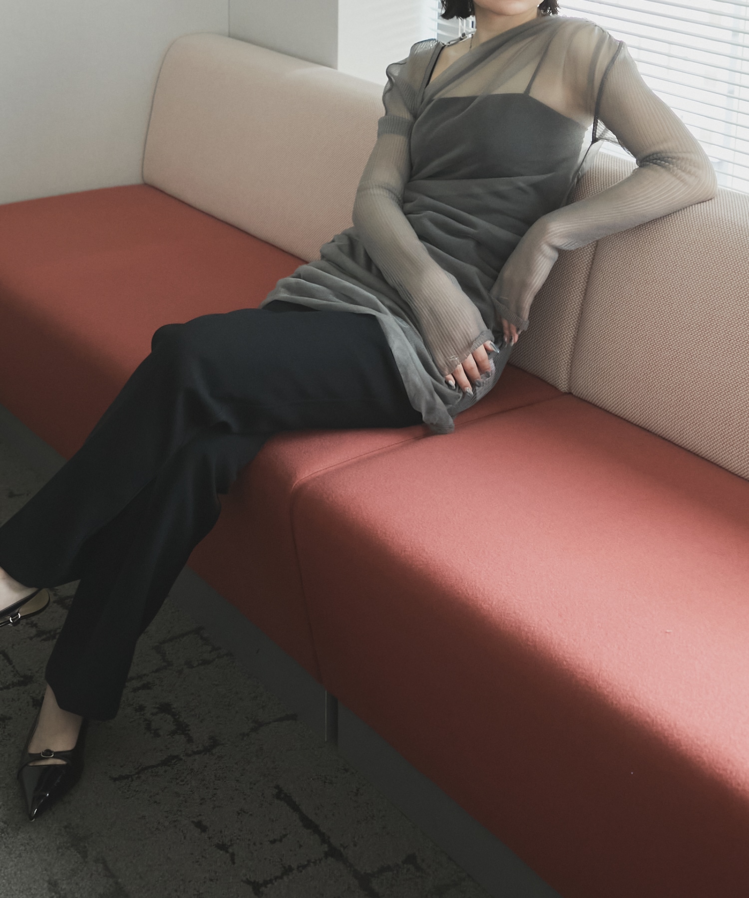 SHEER GATHERED KNIT TOP FETICO