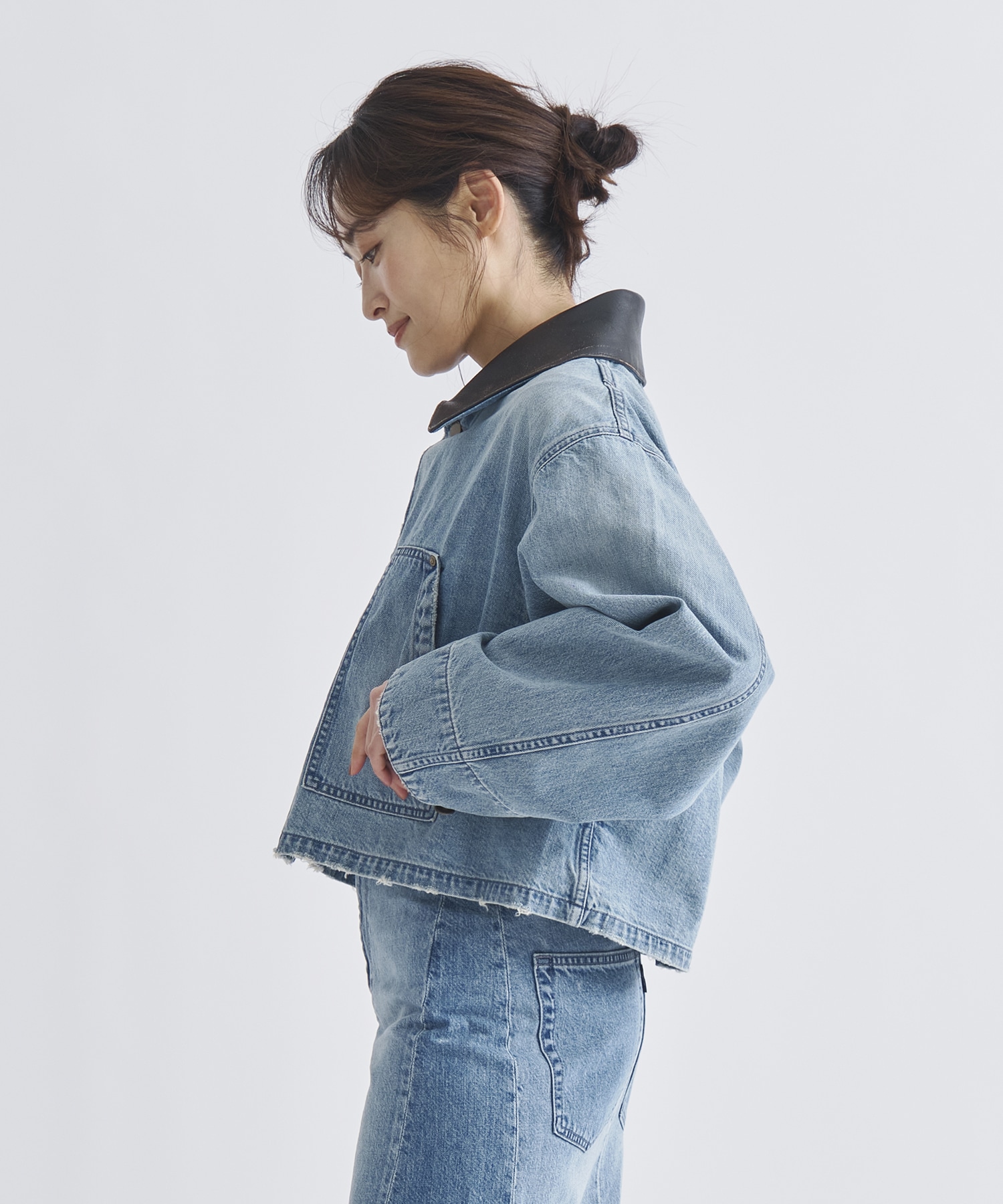 CROPPED TRUCKER JK DENIM w/LEATHER MADISONBLUE