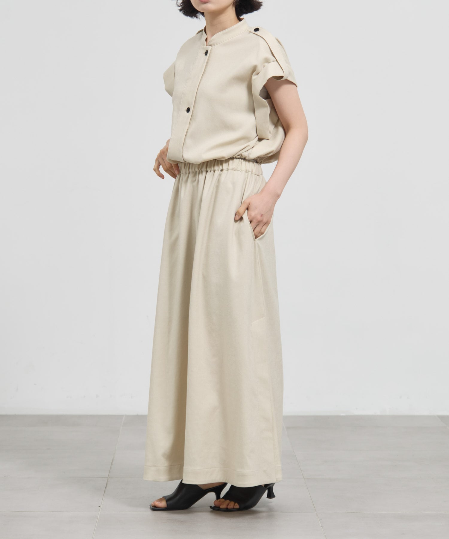 Stand Collar Weist Gather Blouse THE TOKYO