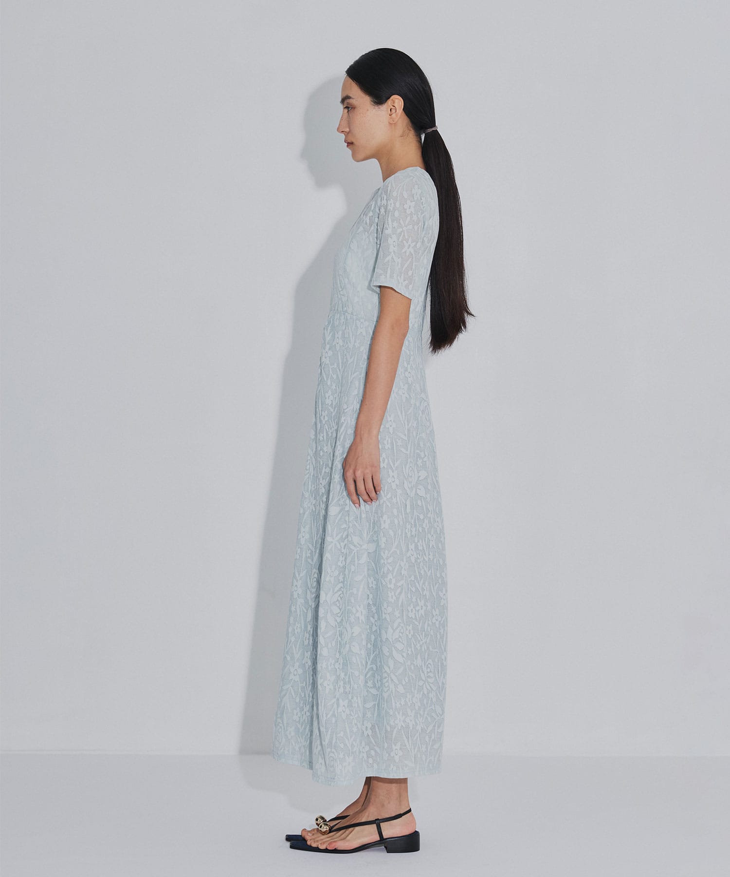 別注 FLOWER JACQUARD SHORT SLEEVE DRESS PHOTOCOPIEU