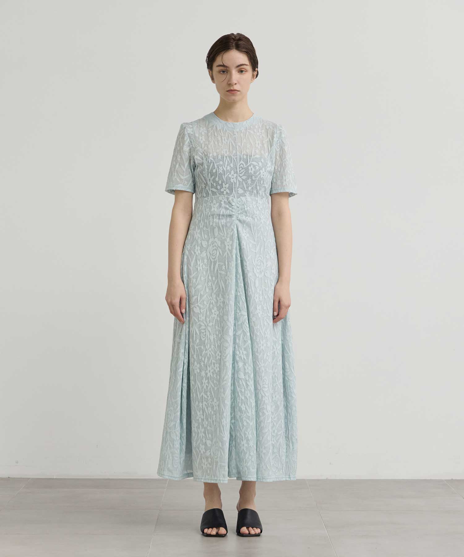 別注 FLOWER JAQUARD SHORT SLEEVE DRESS PHOTOCOPIEU