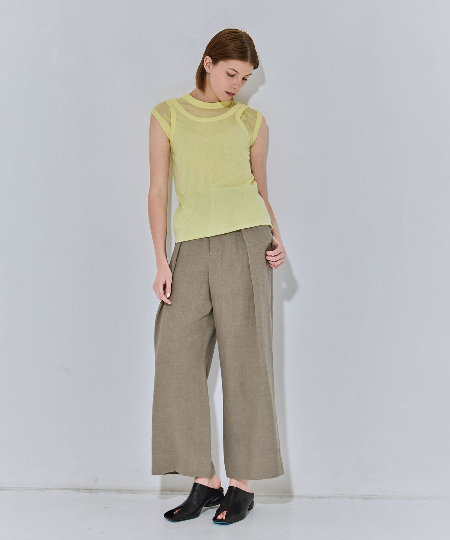 SILK BLENDED CIRCULAR RIB FIT LAYERED TANK TOP ATON
