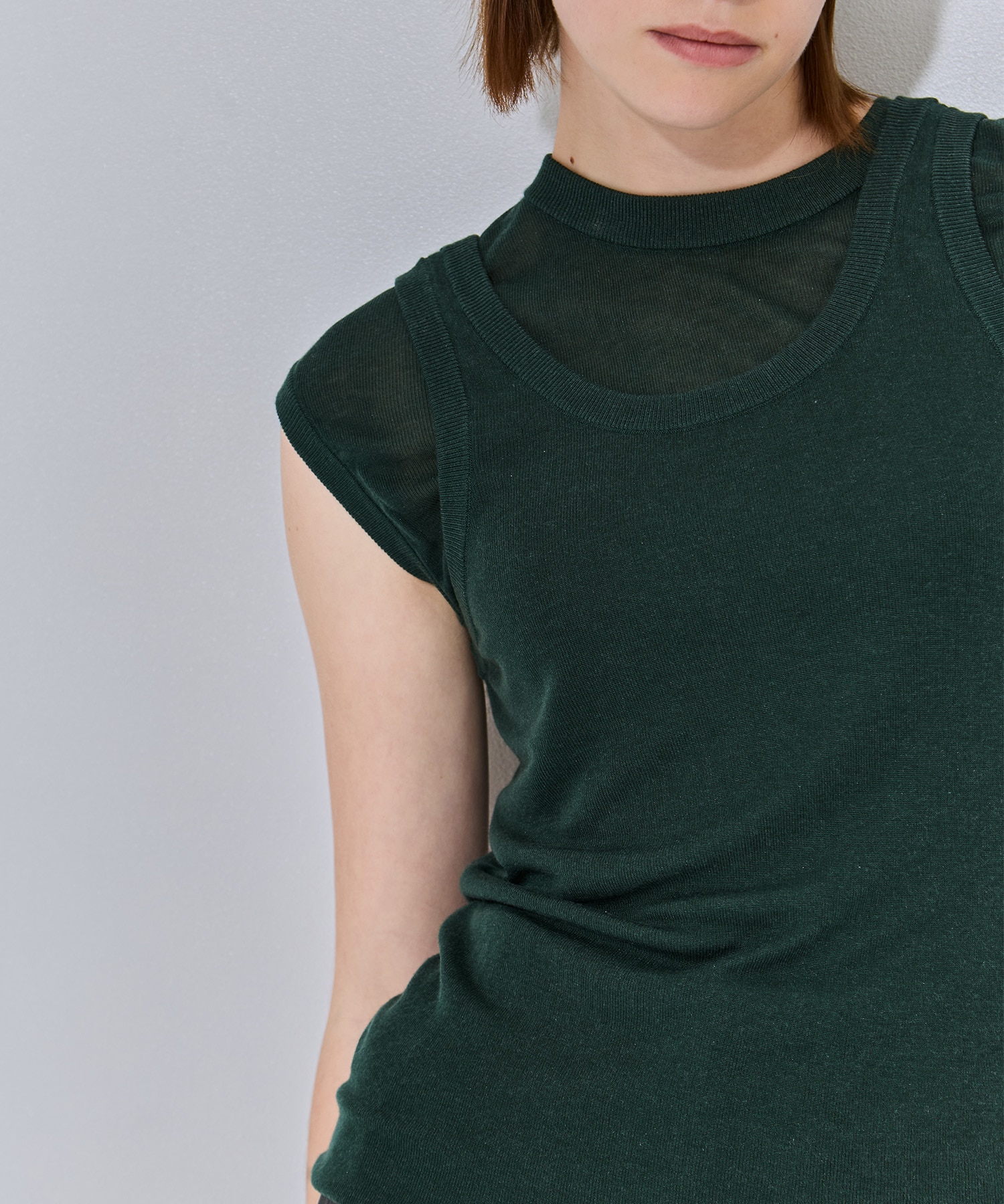SILK BLENDED CIRCULAR RIB FIT LAYERED TANK TOP ATON