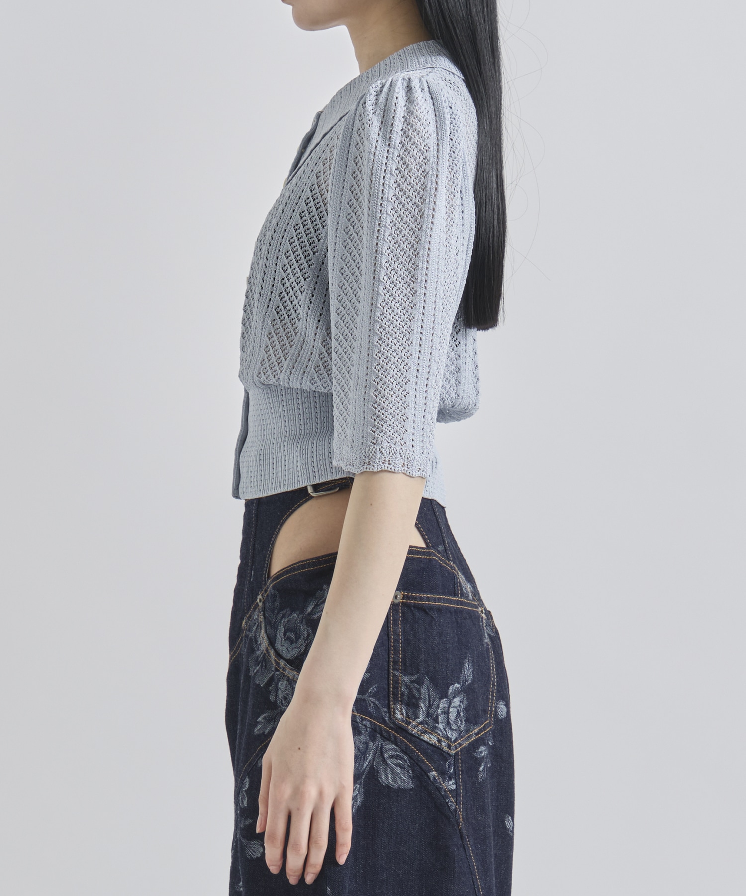 LACE KNIT SHORT-SLEEVED CARDIGAN FETICO