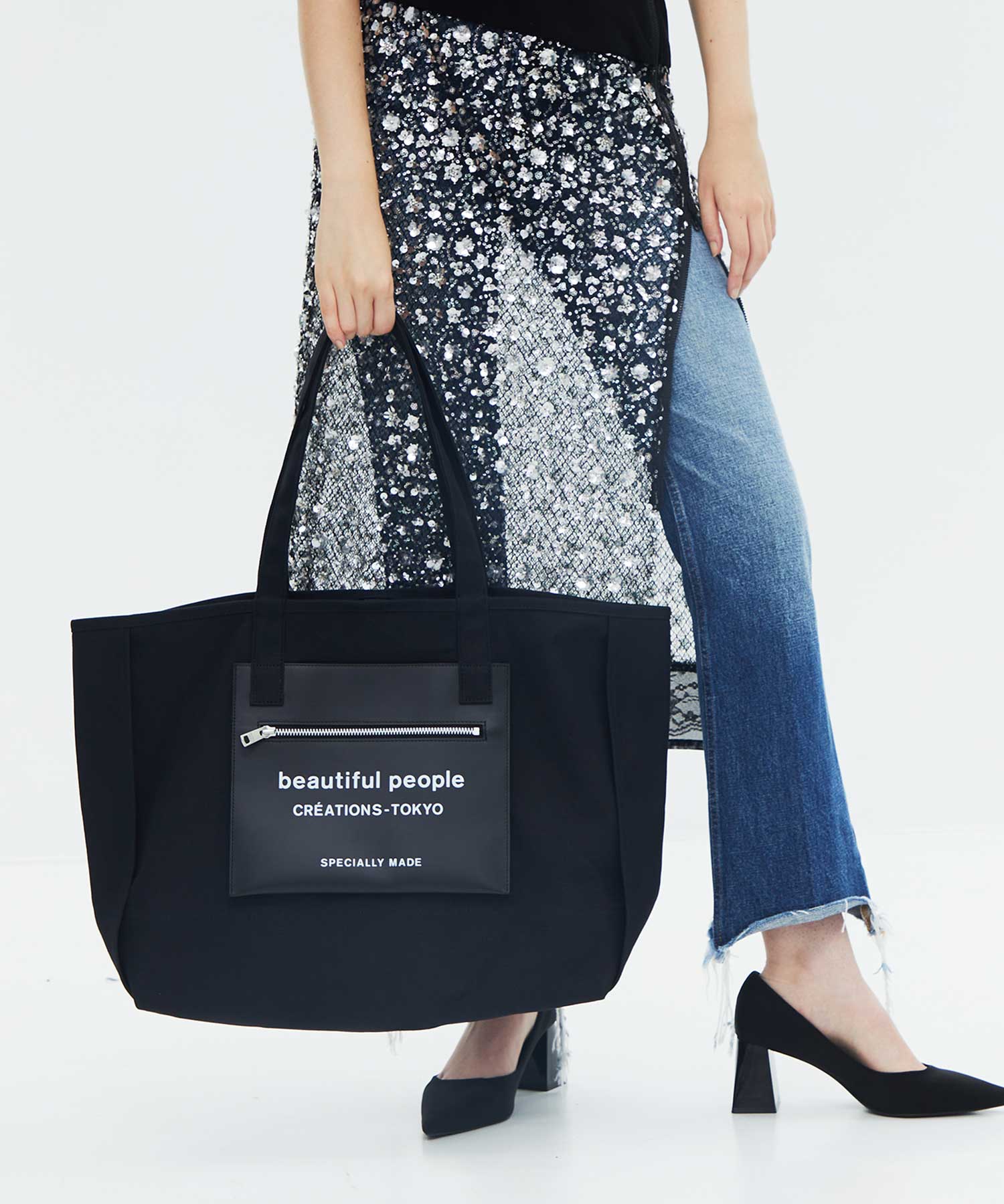別注 Logo Leather Pocket Big Tote Bag beautiful people