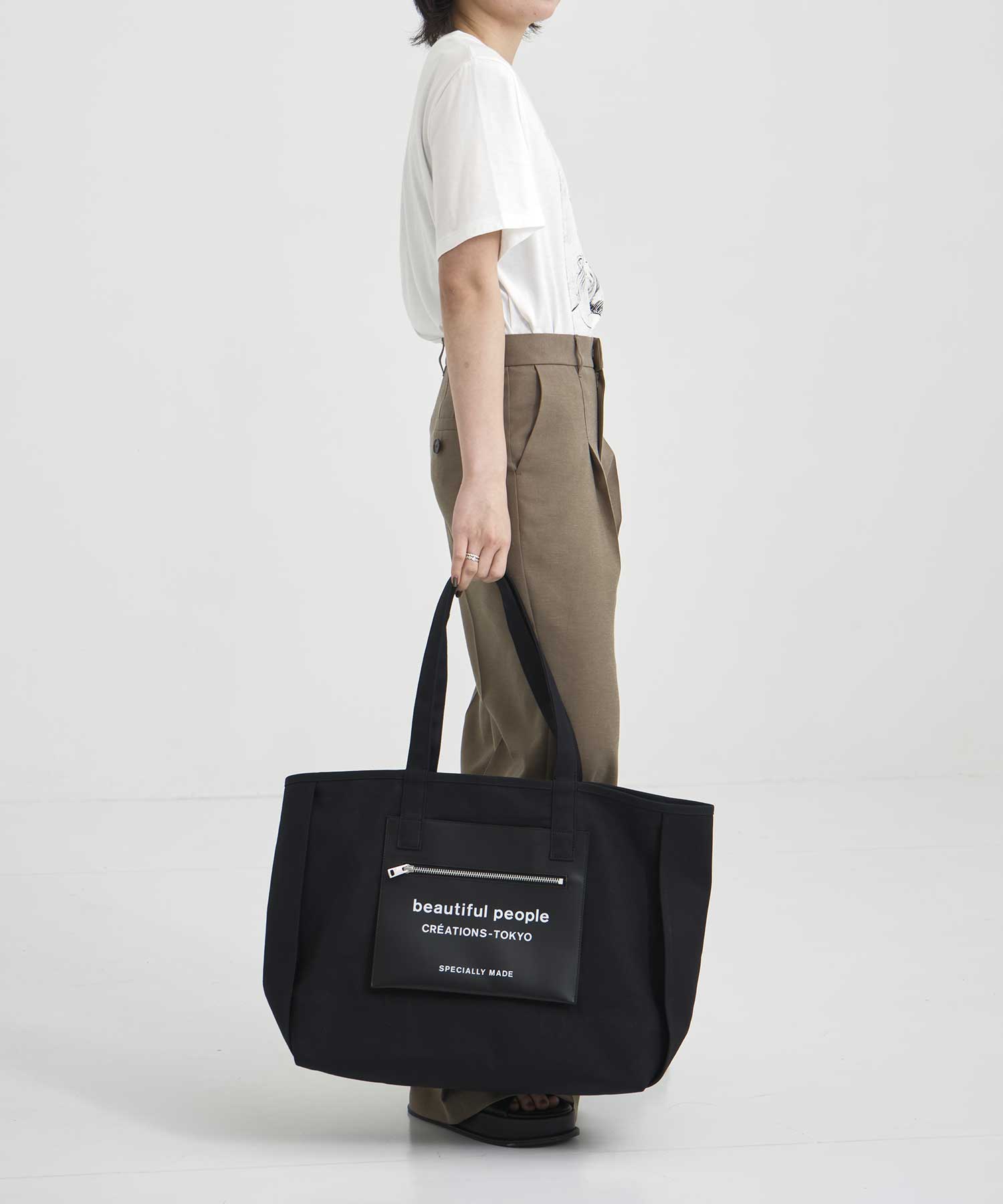 別注 Logo Leather Pocket Big Tote Bag beautiful people