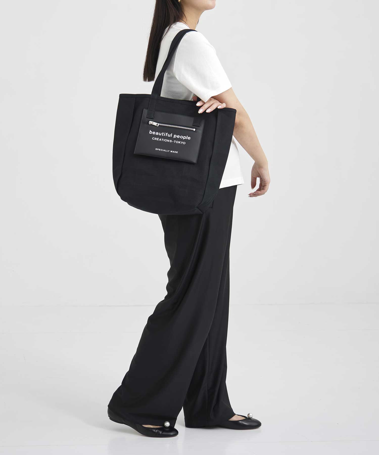 別注 Logo Leather Pocket Tote Bag beautiful people