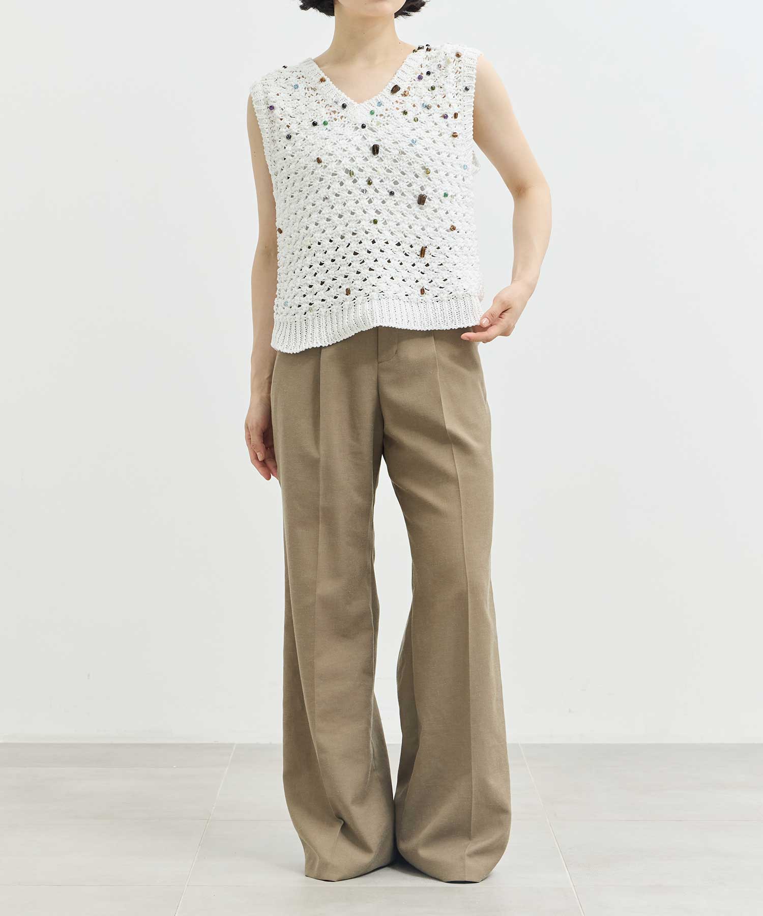 EX.Gerda glass beads&ores knit WH AKIRANAKA