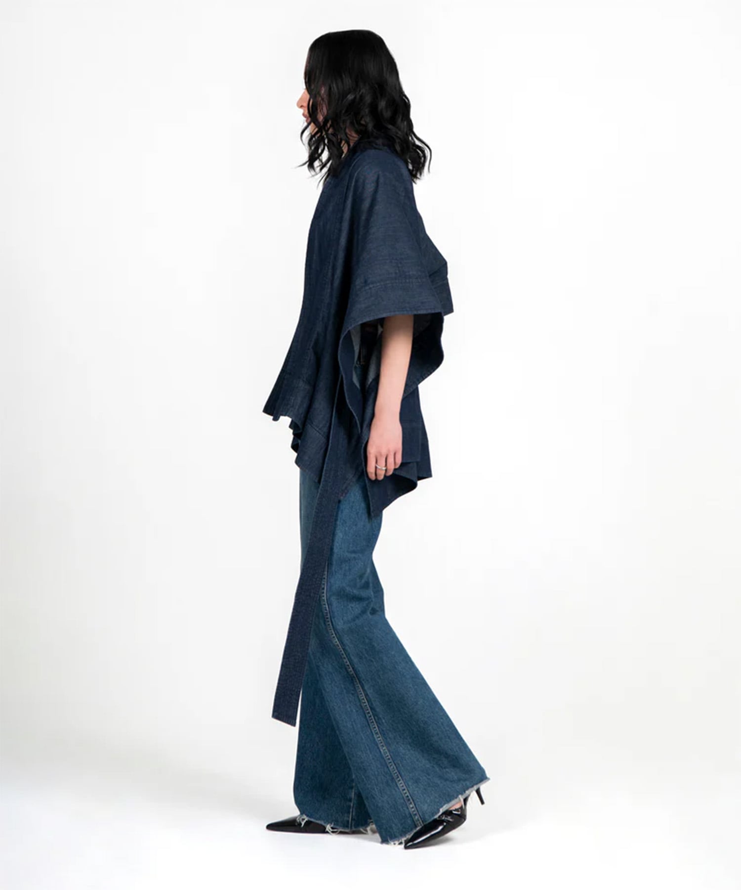 Kimono Light Weight Denim Jacket Black STUDIO R330