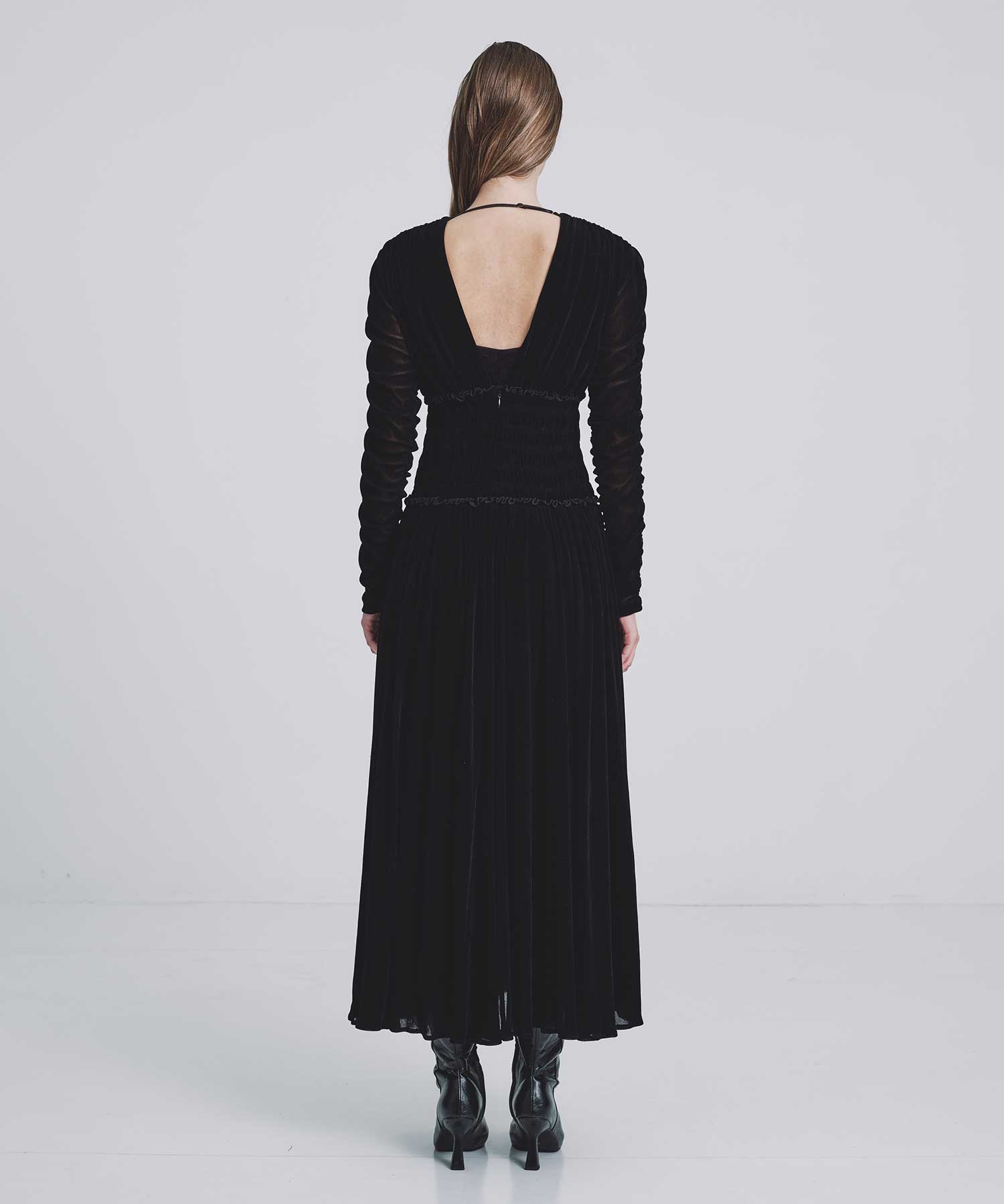 Velvet tulle shirring dress FETICO