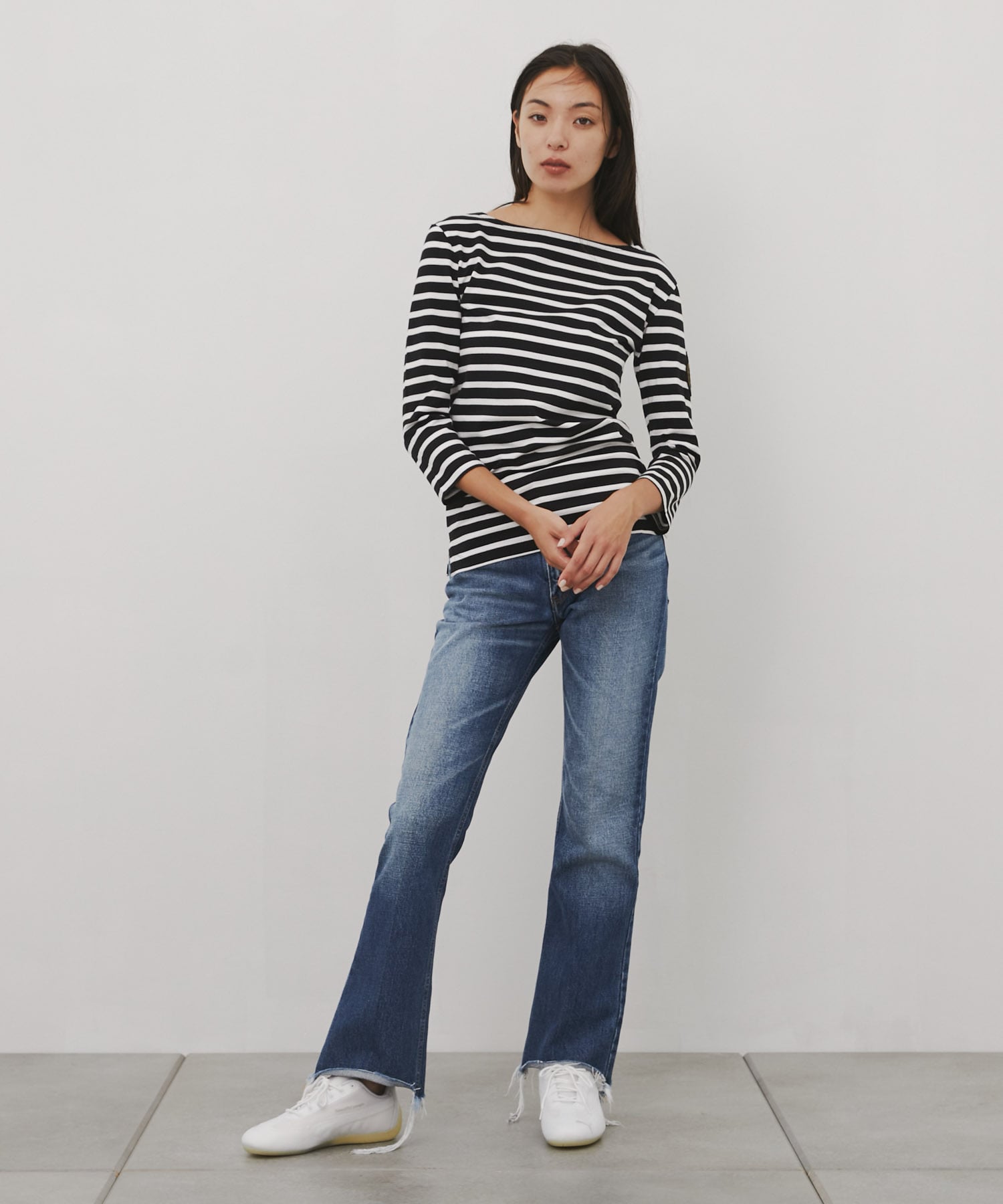 BOAT NECK COMPACT L/S TEE BORDER MADISONBLUE