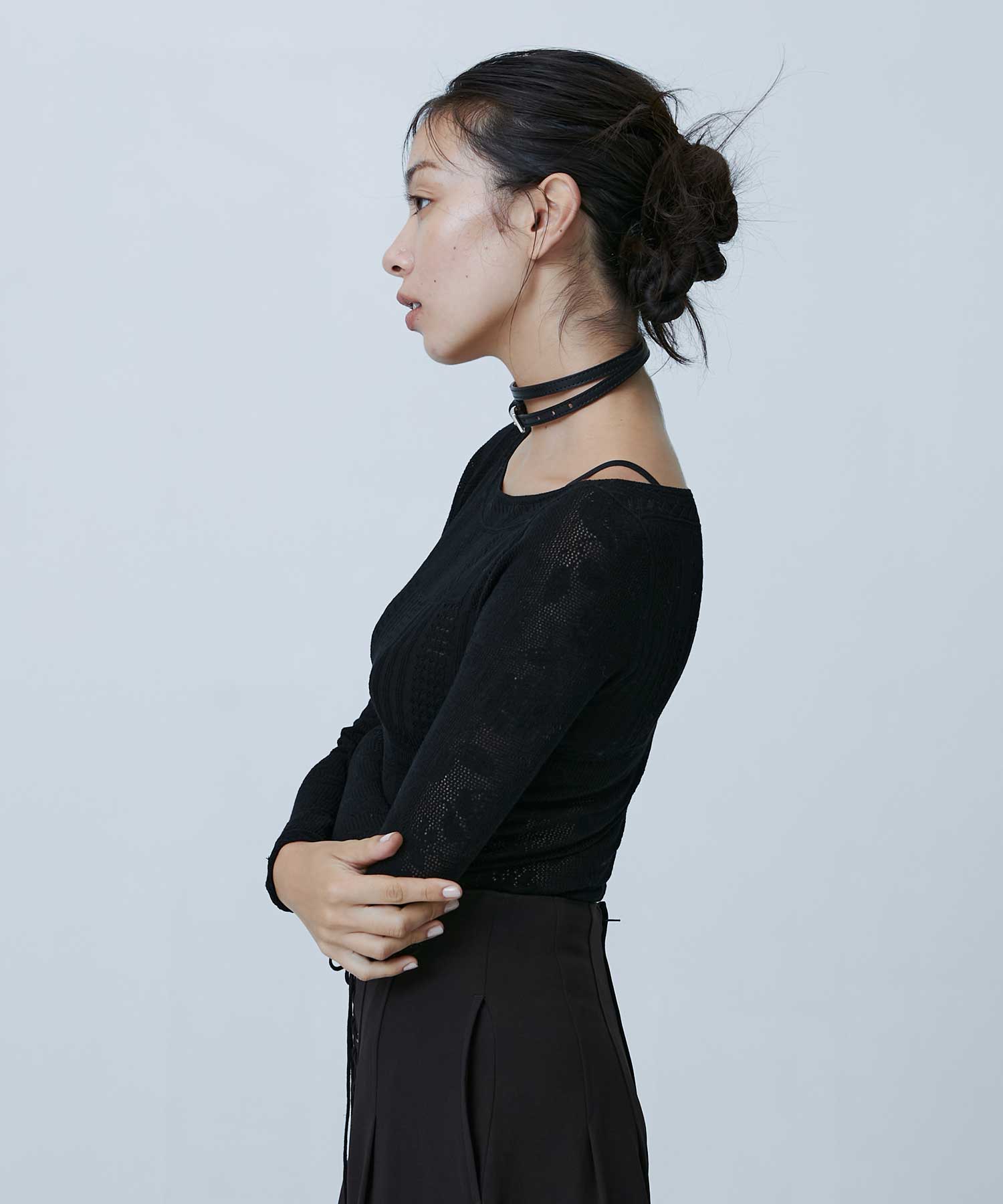 Rose pattern lace-knit bodysuit FETICO