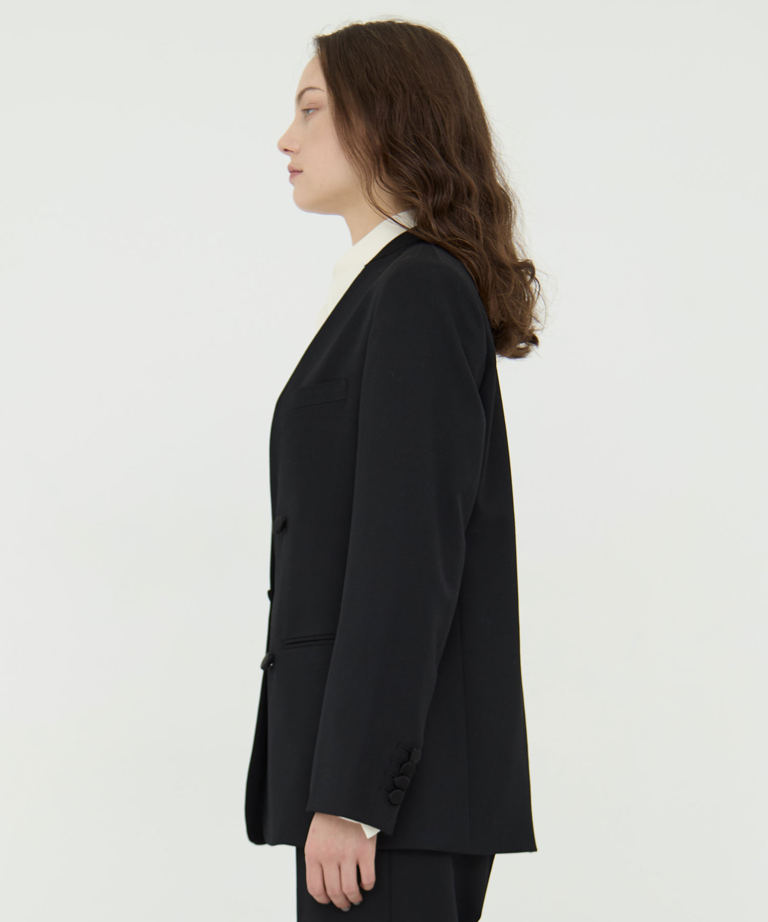 BLACK FORMAL NO COLLAR JACKET CINOH