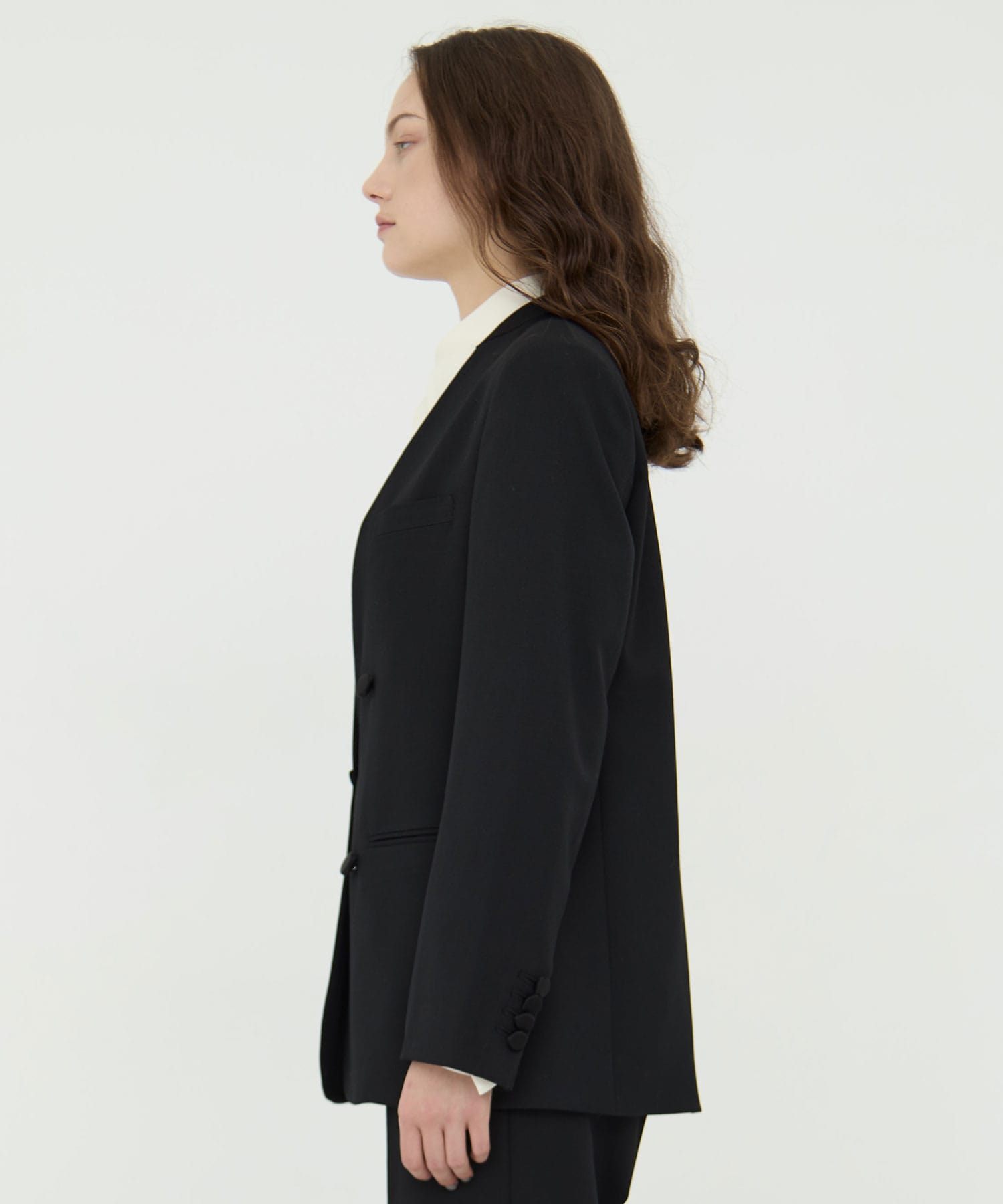 BLACK FORMAL NO COLLAR JACKET CINOH