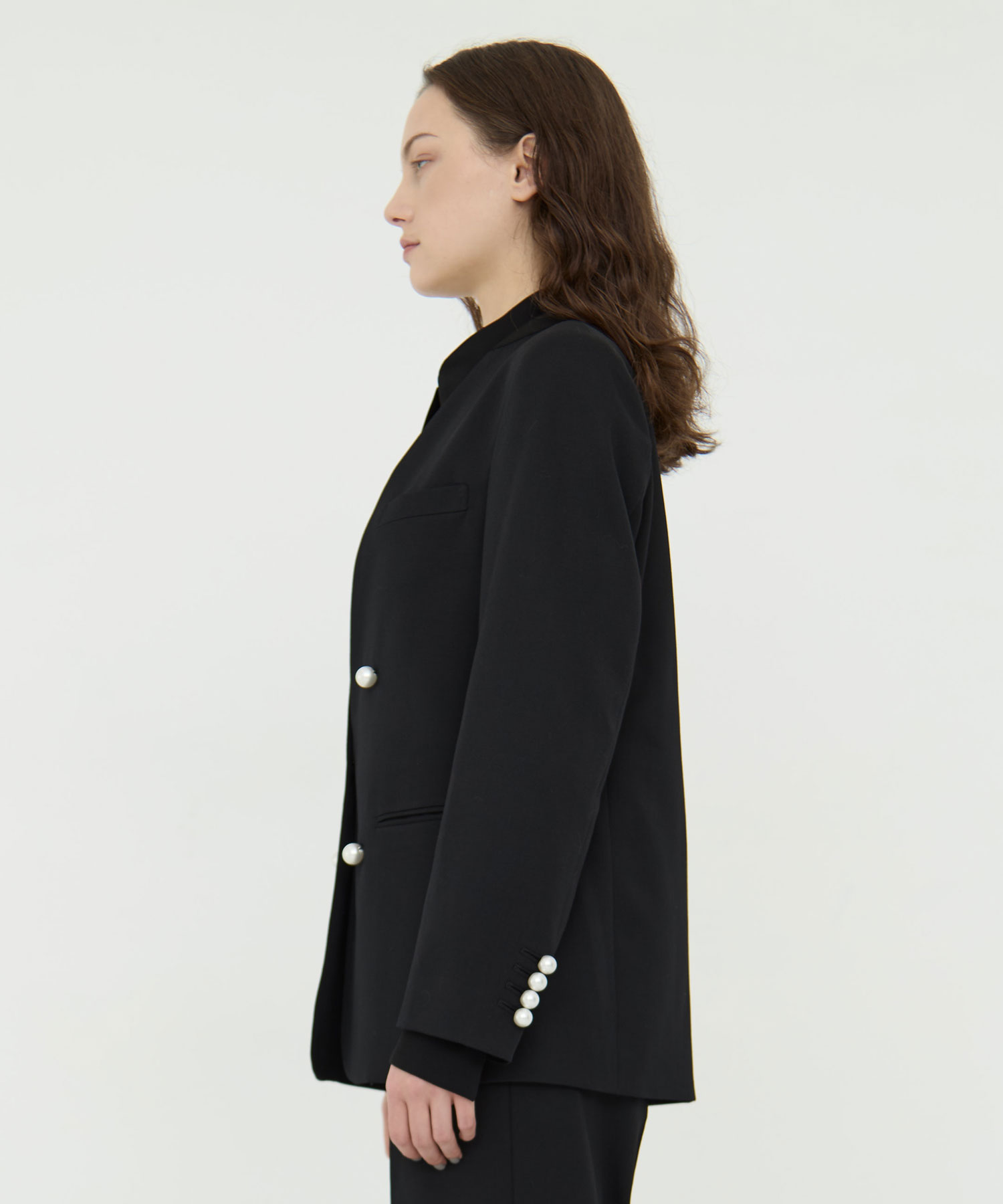 BLACK FORMAL NO COLLAR JACKET CINOH