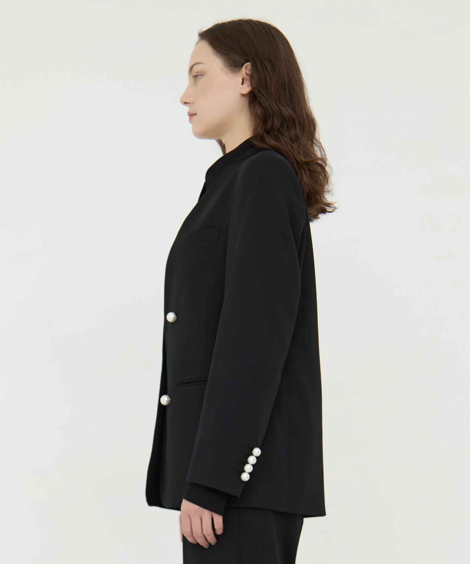 BLACK FORMAL NO COLLAR JACKET CINOH