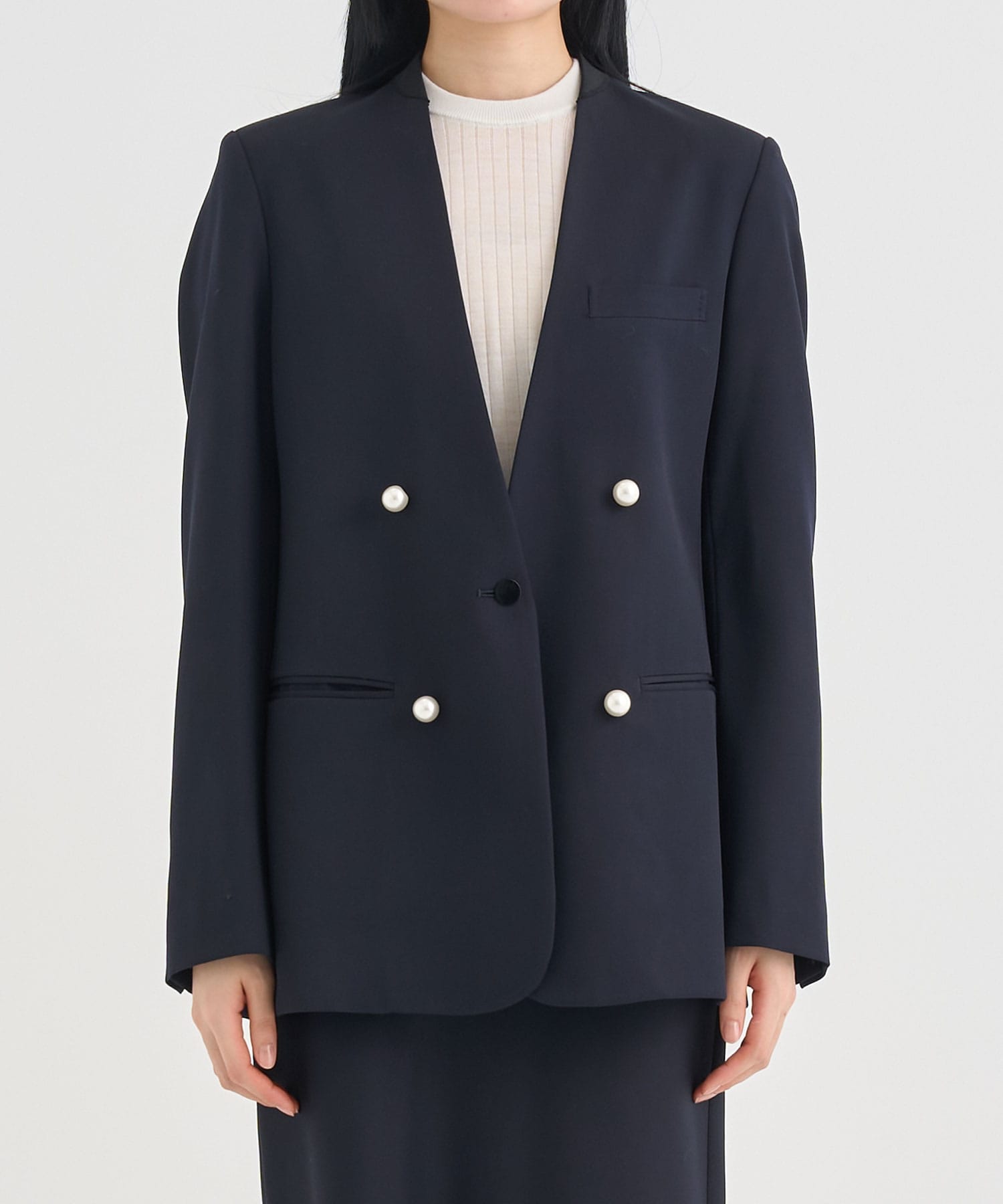 BLACK FORMAL NO COLLAR JACKET CINOH