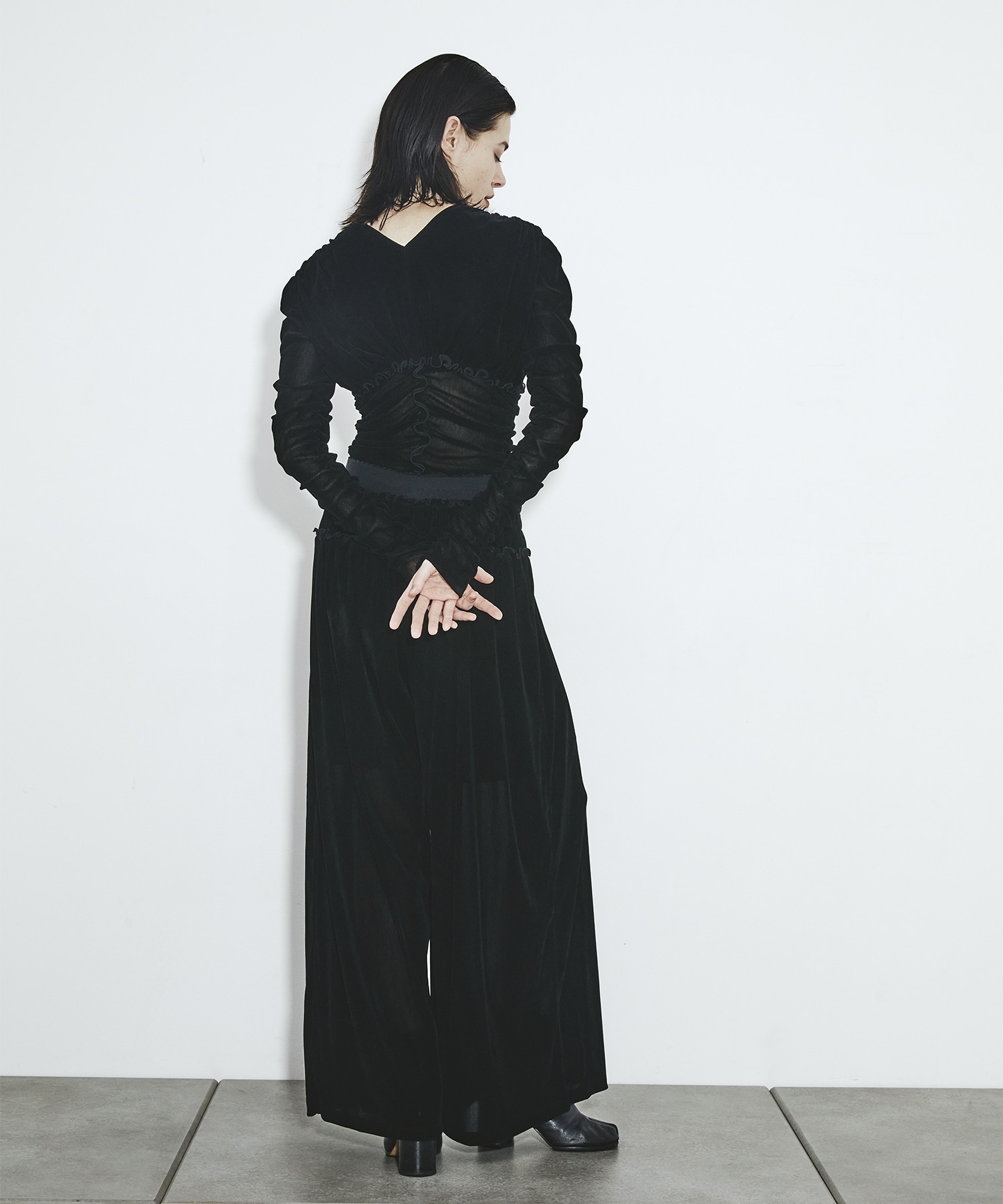 別注 Velvet tulle shirring bodysuit FETICO