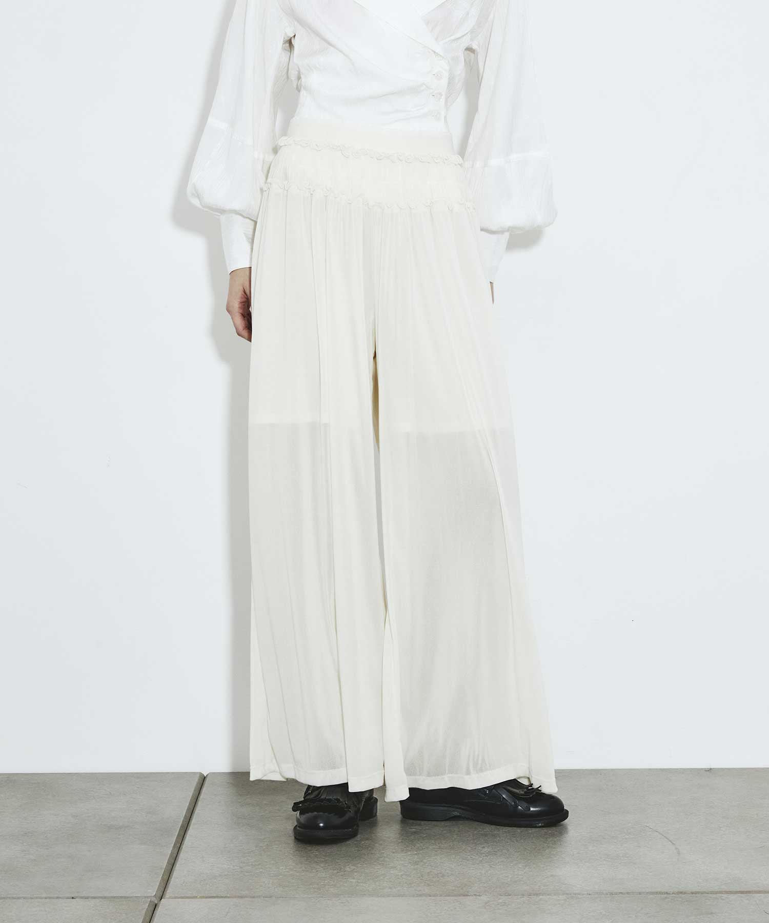 別注 Velvet tulle shirring wide pants FETICO
