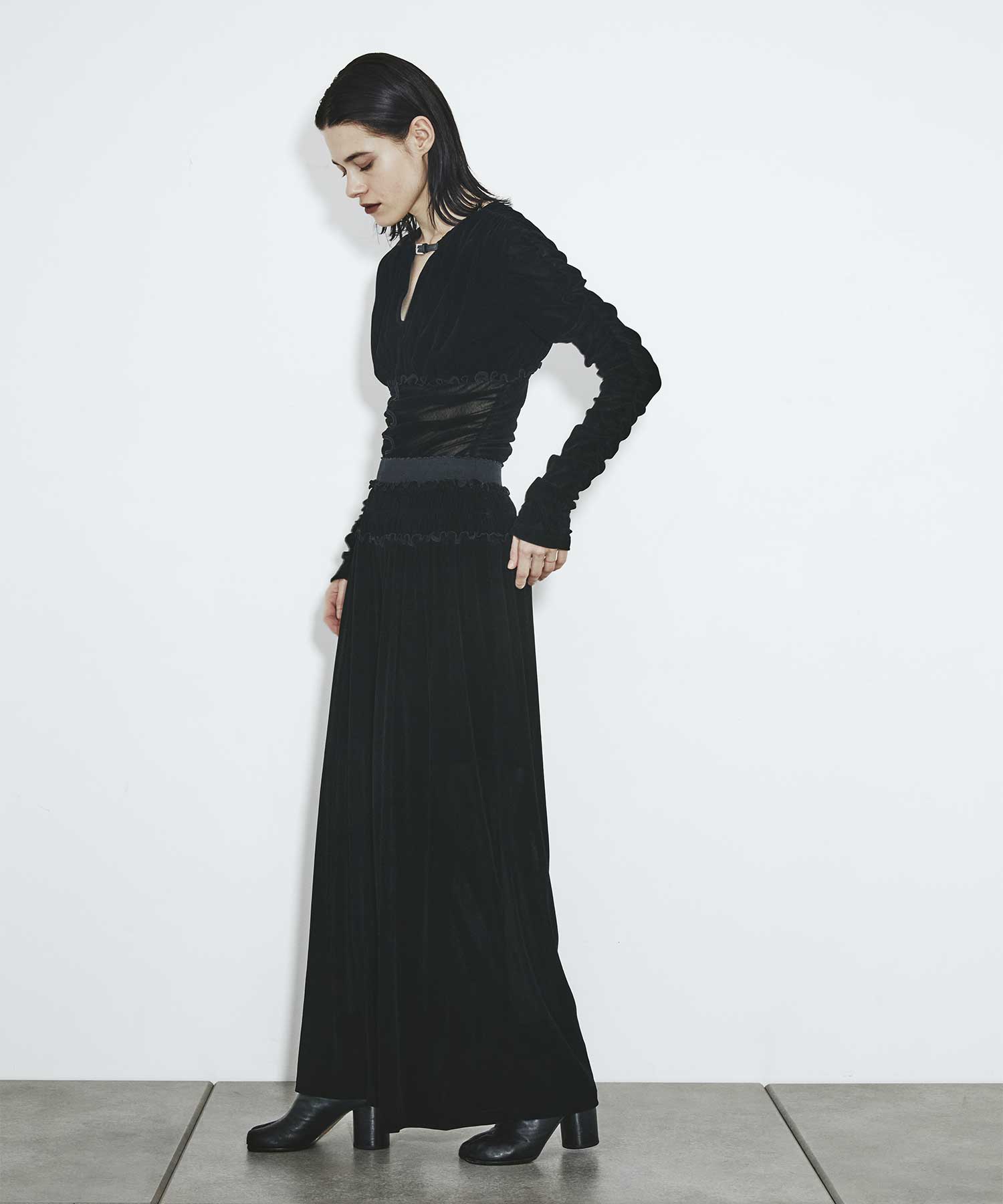 別注 Velvet tulle shirring wide pants FETICO