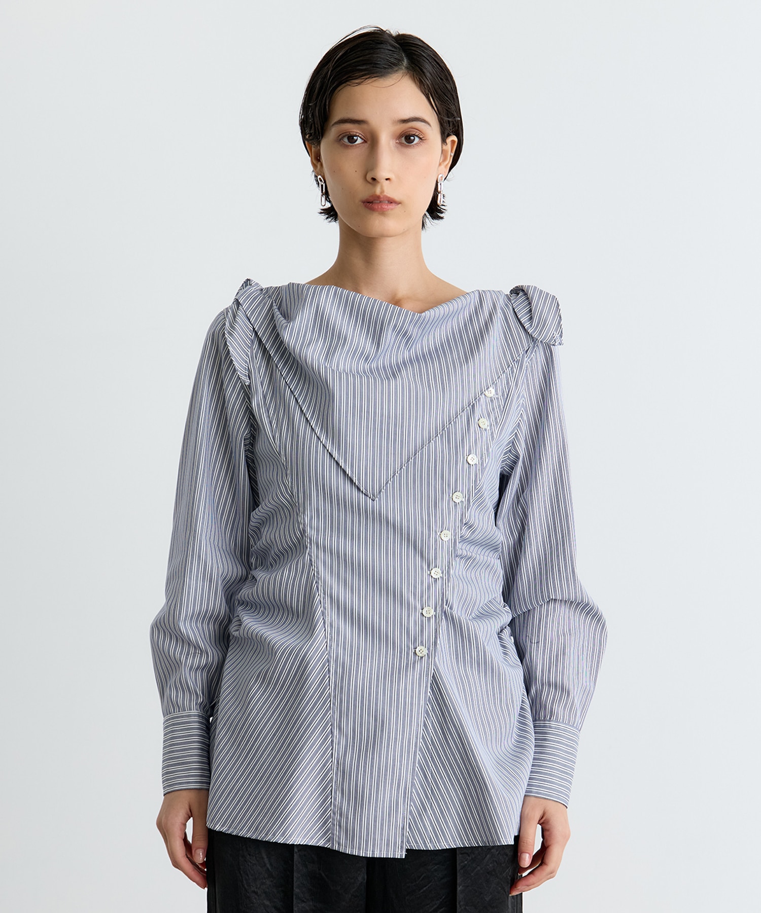 COTTON STRIPE SCARF COLLAR BLOUSE FETICO