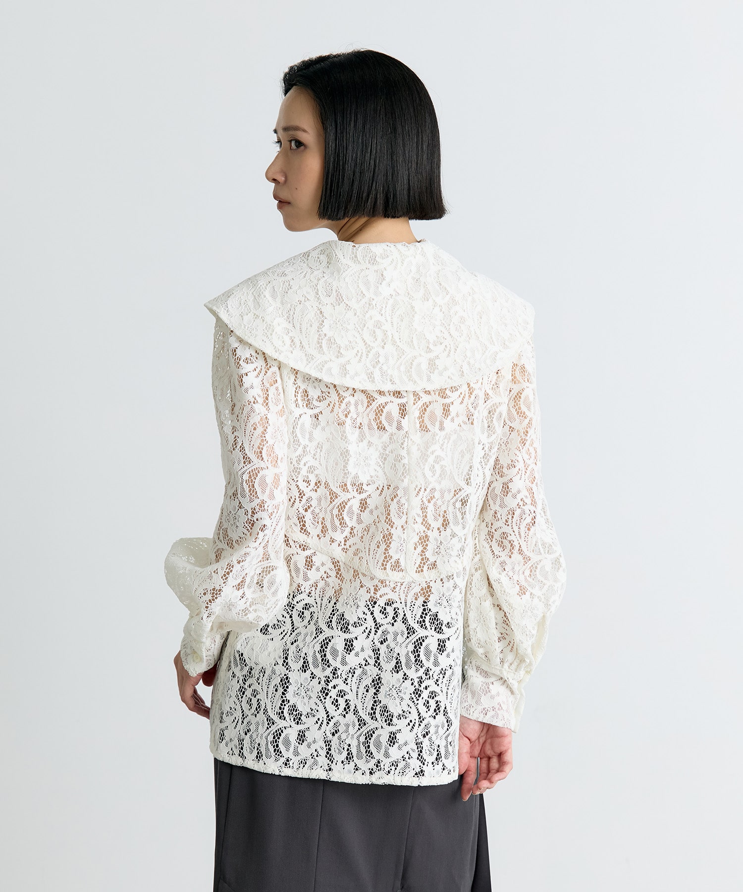 FLOCKED LACE SAILOR COLLAR BLOUSE FETICO