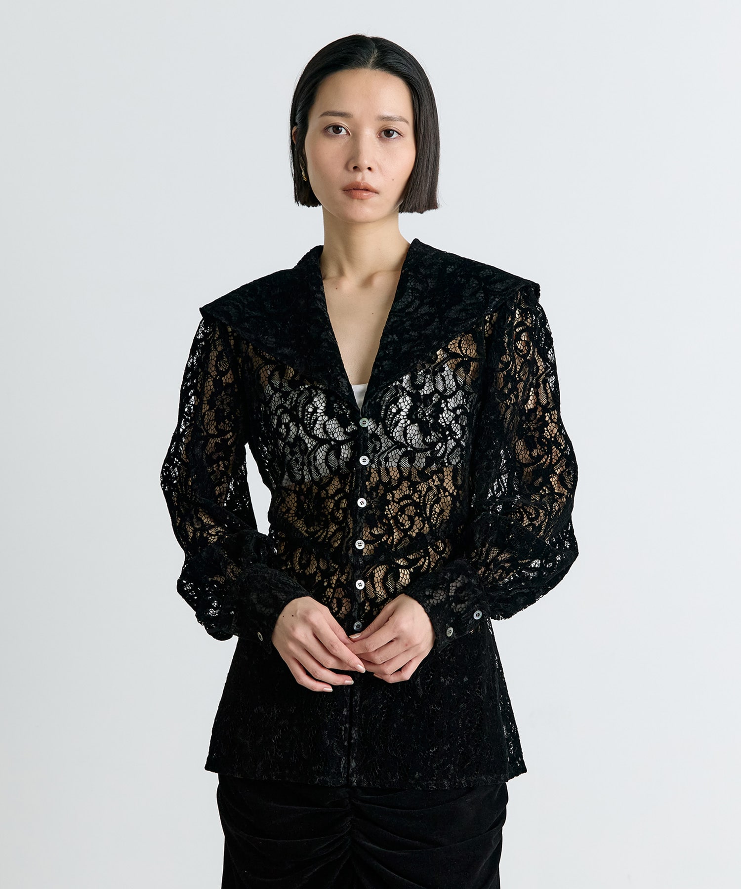 FLOCKED LACE SAILOR COLLAR BLOUSE FETICO