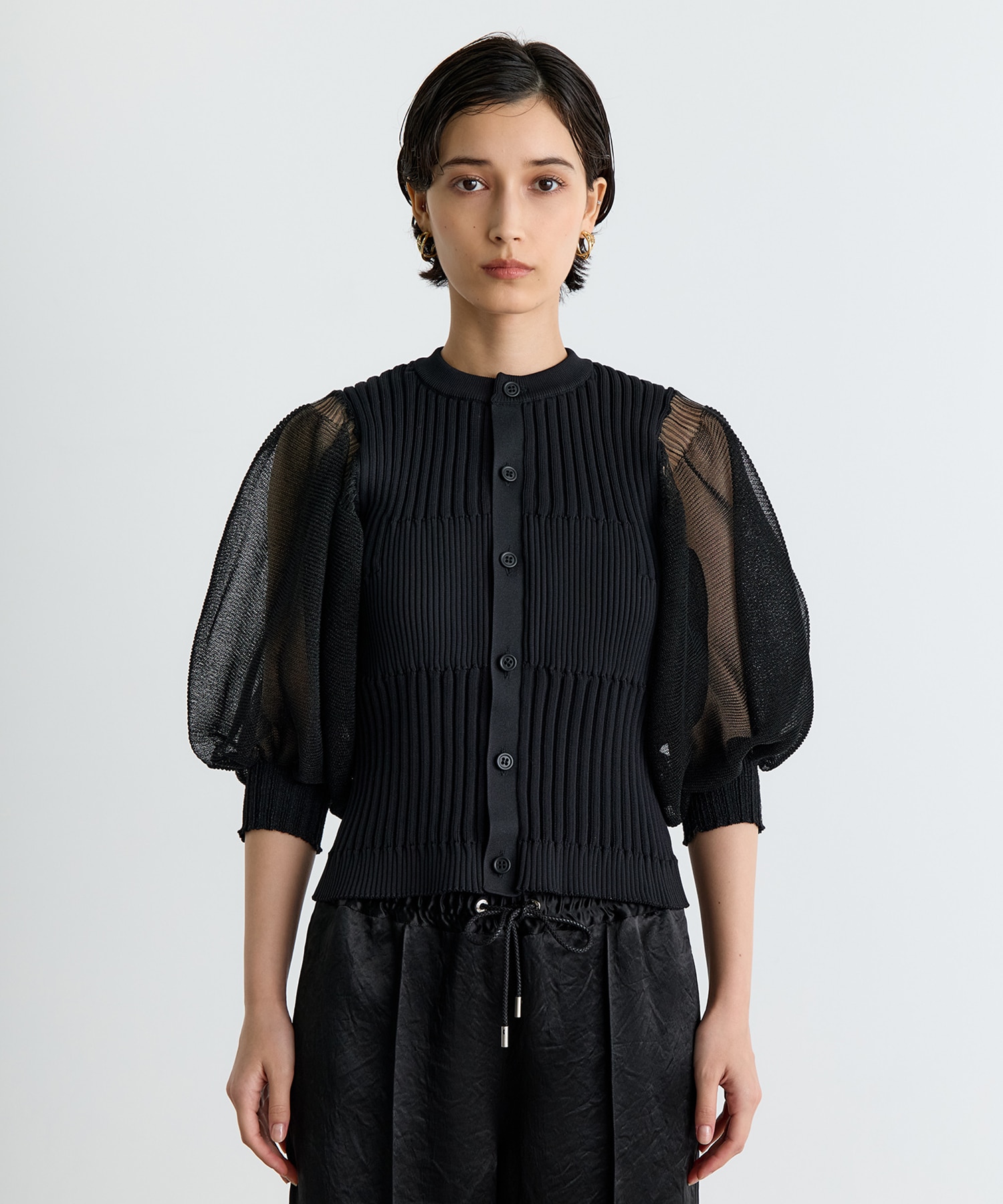 FLUTED LUCENT PUFF SLEEVE CARDIGAN CFCL