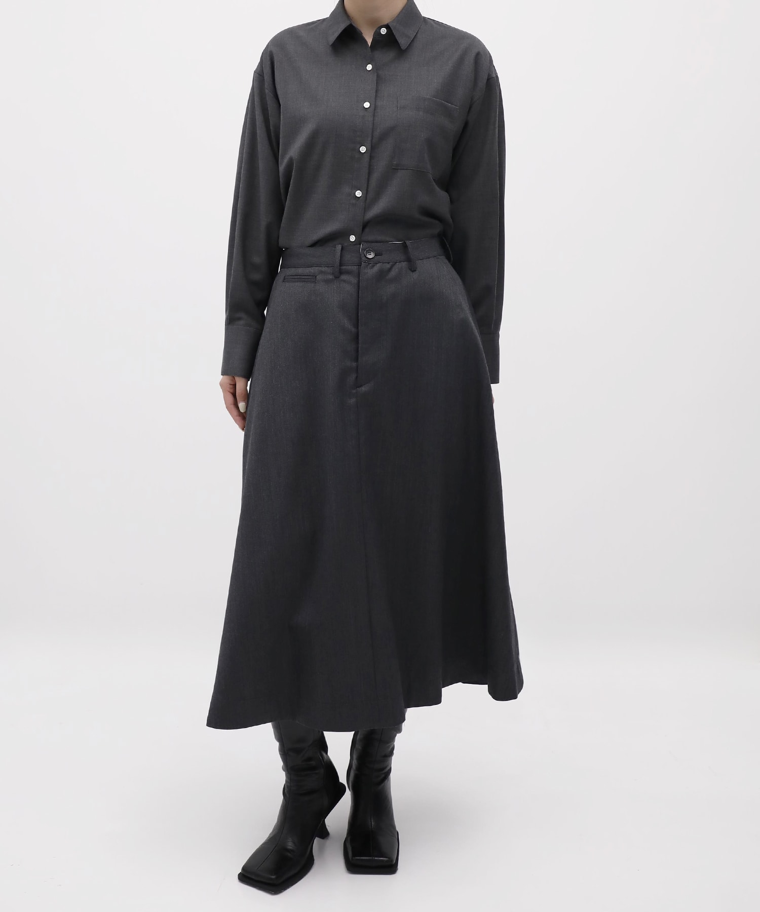DRESS FLARE SK HERRINGBONE MADISONBLUE