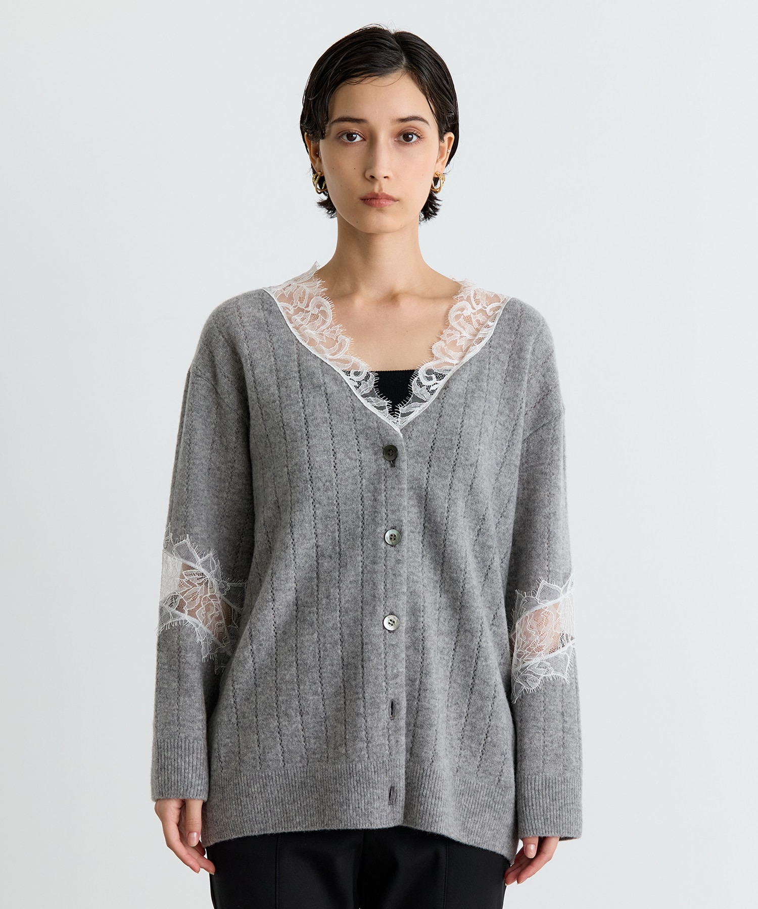OVERSIZED HAIRY LACE PANELED KNIT CARDIGAN FETICO