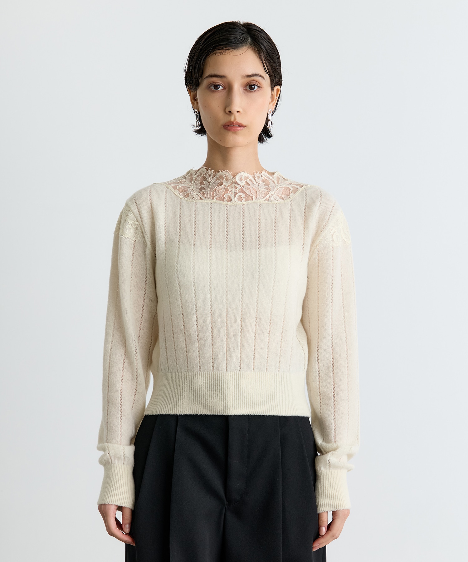 HAIRY LACE PANELED CROPPED PULLOVER FETICO