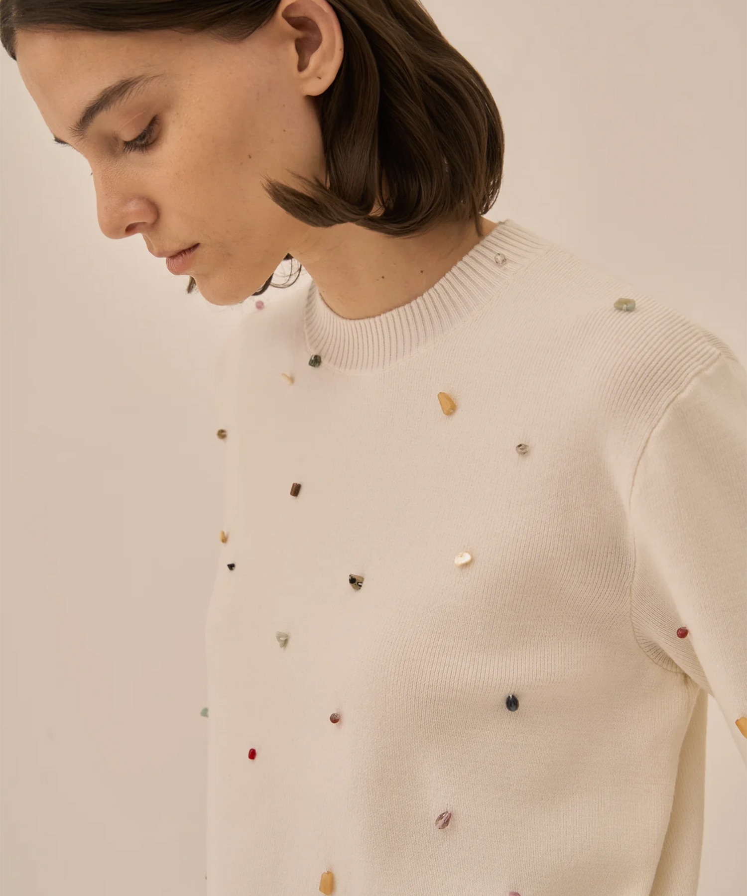 Aila glass beads&ores knit pullover WH AKIRANAKA