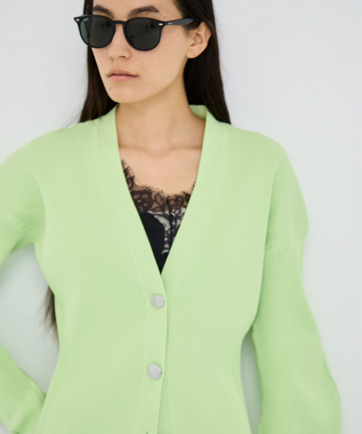 Arch Sleeve Rib Knit Cardigan RITAN