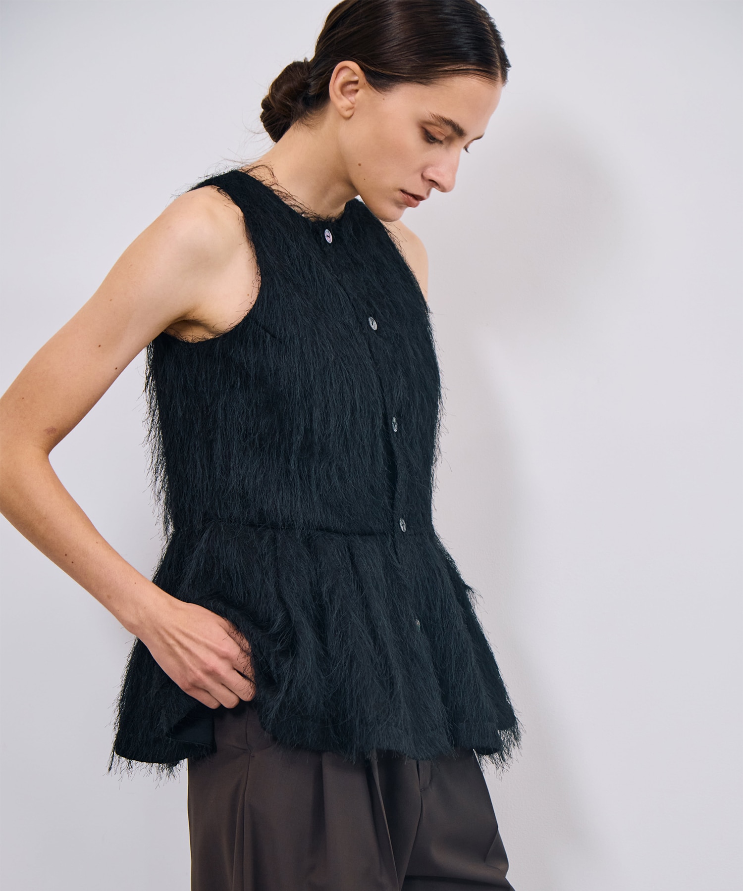 Shaggy Jacquard Peplum Tops RITAN