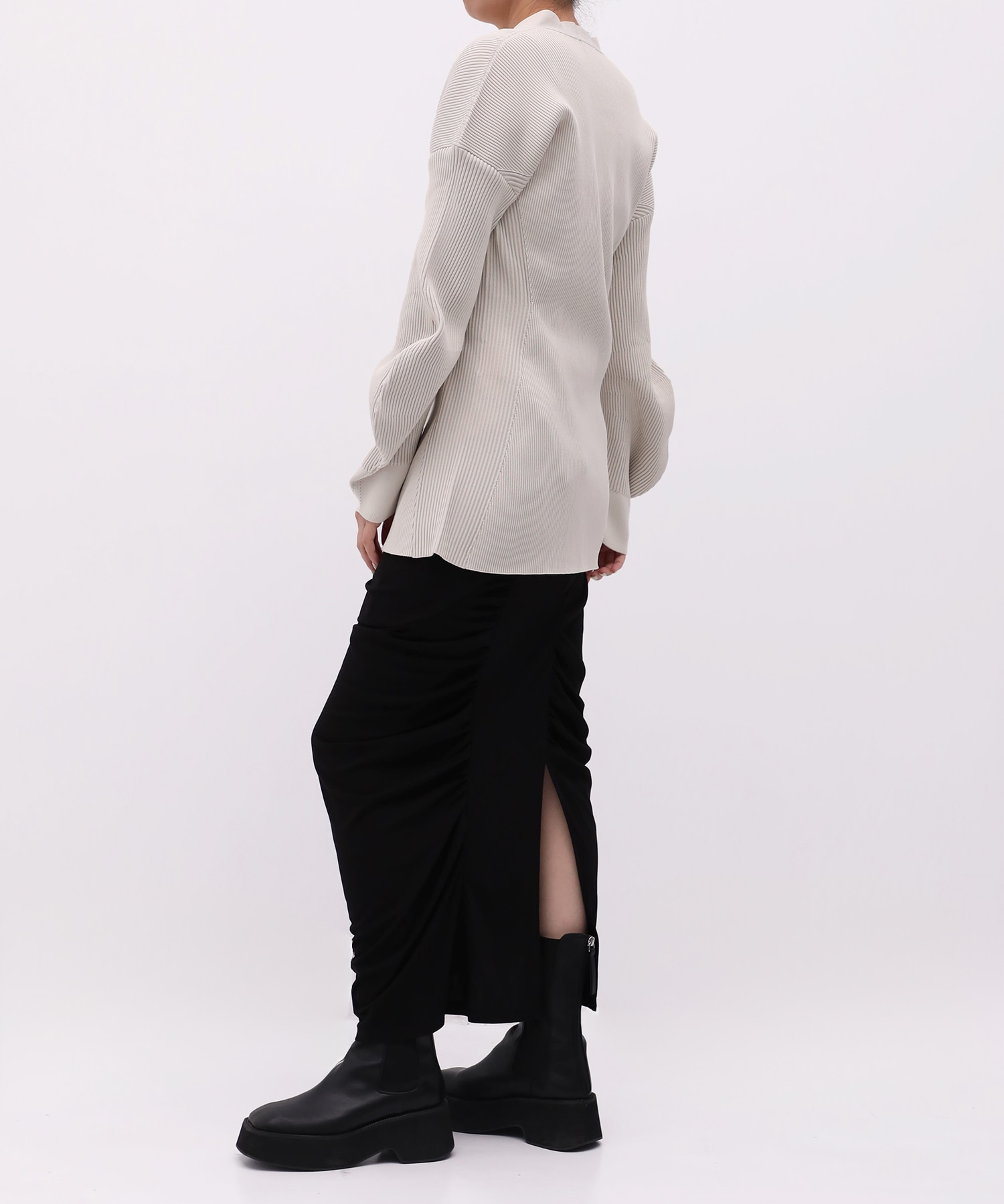 Arch Sleeve Rib Knit Cardigan RITAN