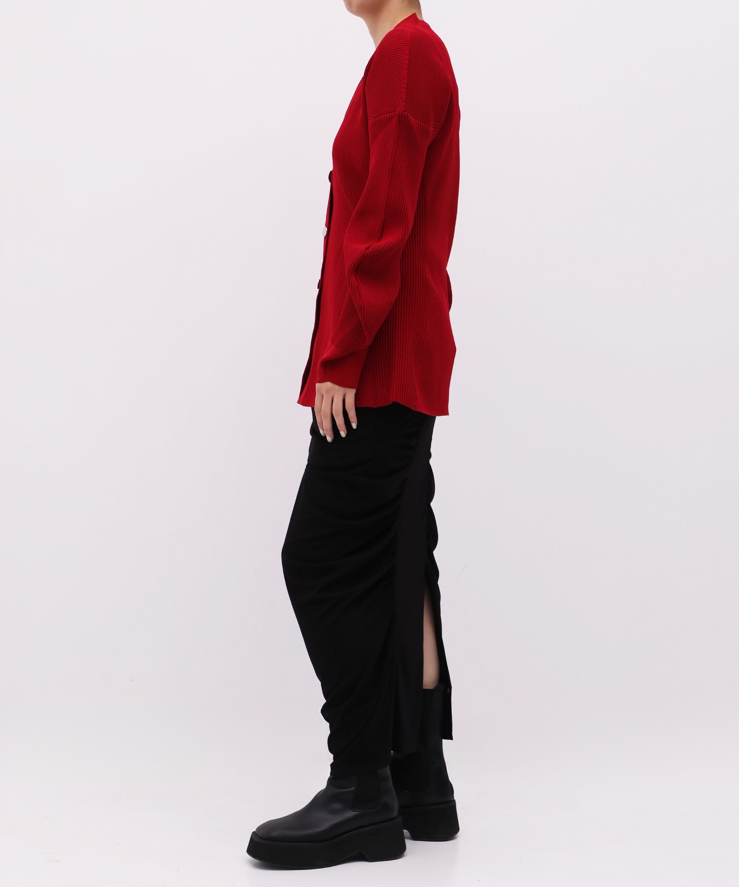 Arch Sleeve Rib Knit Cardigan RITAN