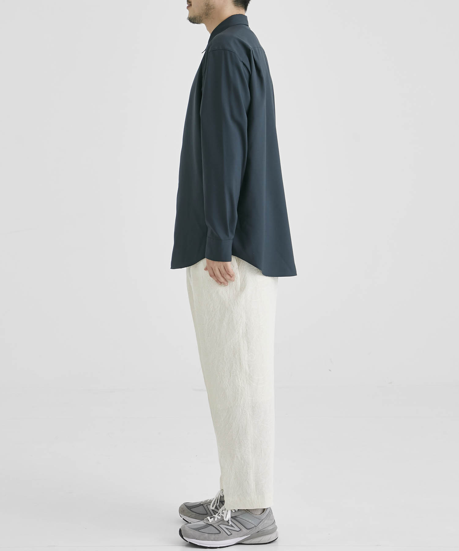 DROPPED SHOULDER TOP WITH SHIRT COLLAR IN WOOL SHIRTING OVERCOAT