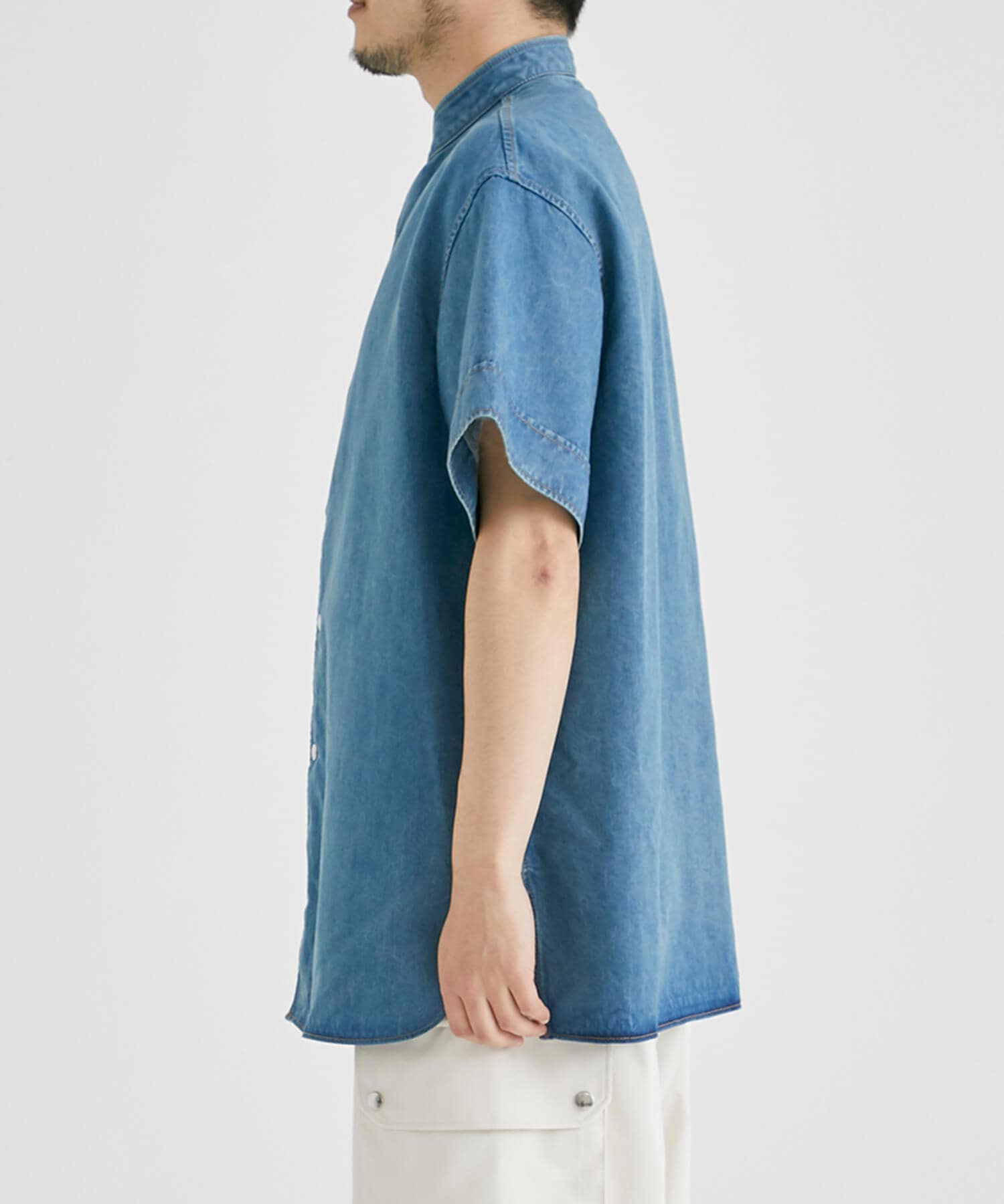 RERACS BANDCOLLAR DENIM S/S SHIRTS THE RERACS