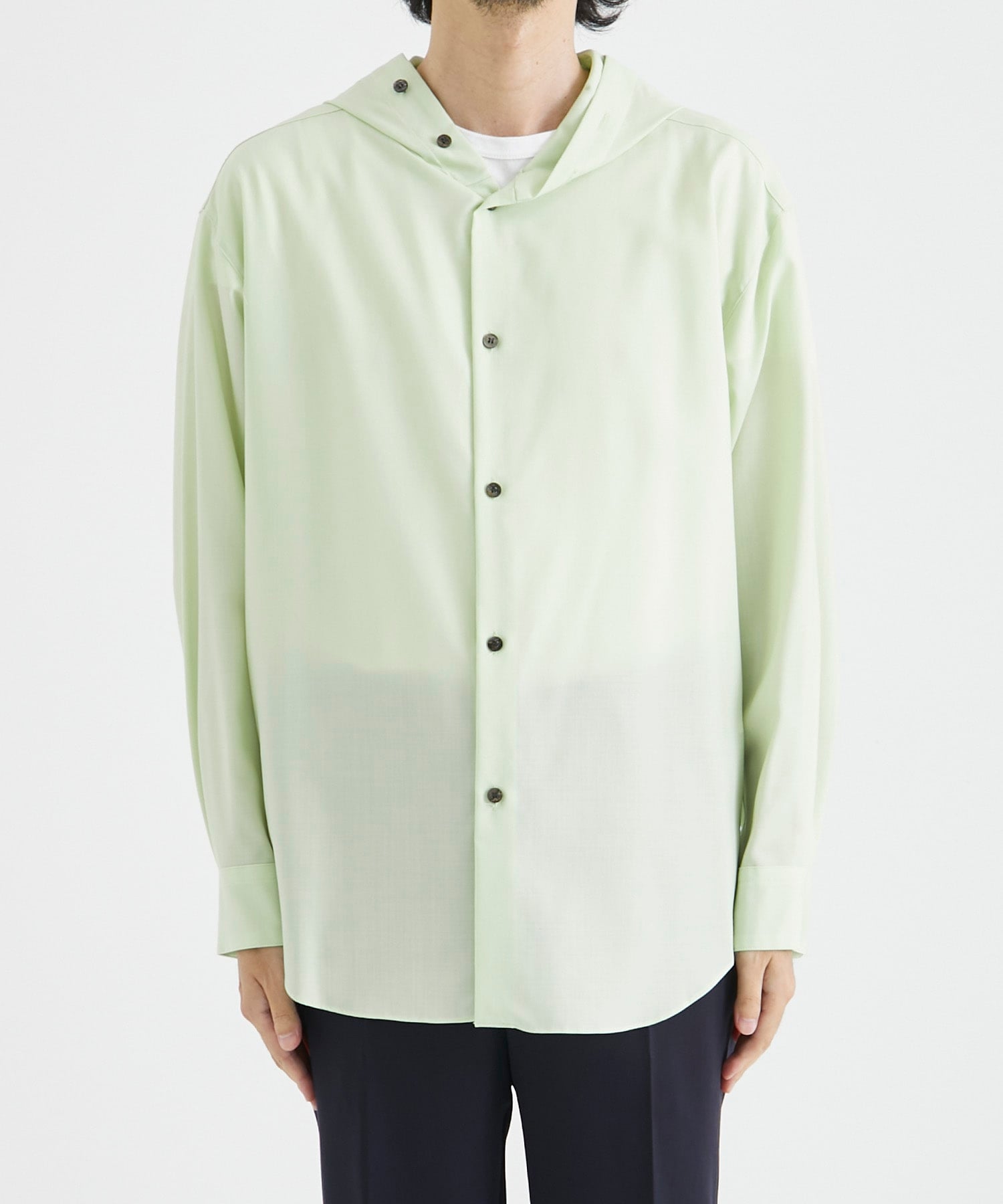 DROPPED SHOULDER TOP WITH HOOD IN WOOL SHIRTING OVERCOAT