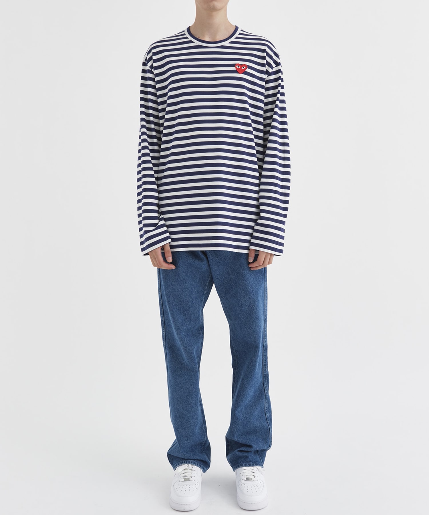 AZ-T010-051 STRIPED L/S T-SHIRT RED HEART PLAY COMME des GARCONS