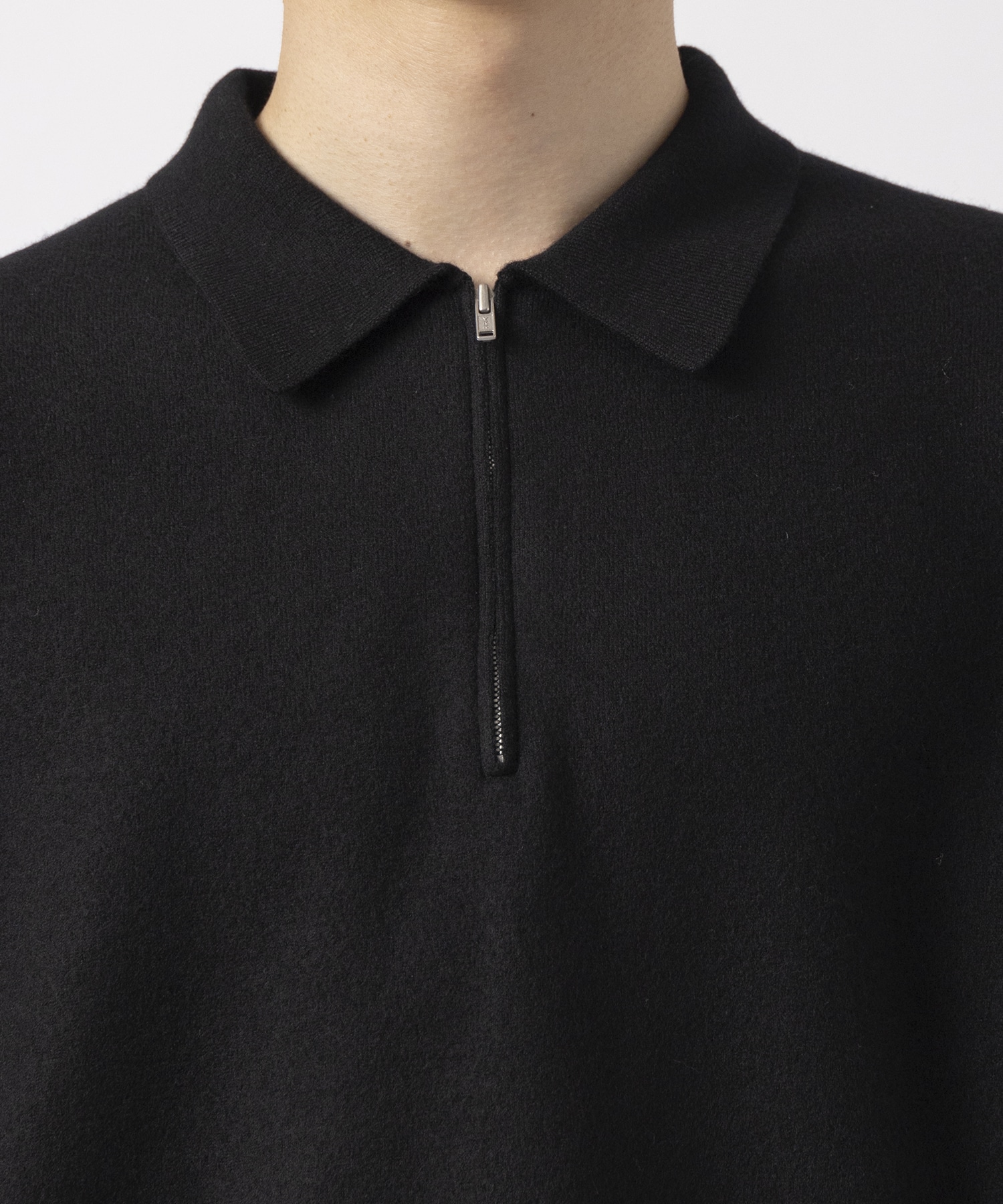 FINE WOOL MELTON HALF ZIPPED POLO SWEATER ATON